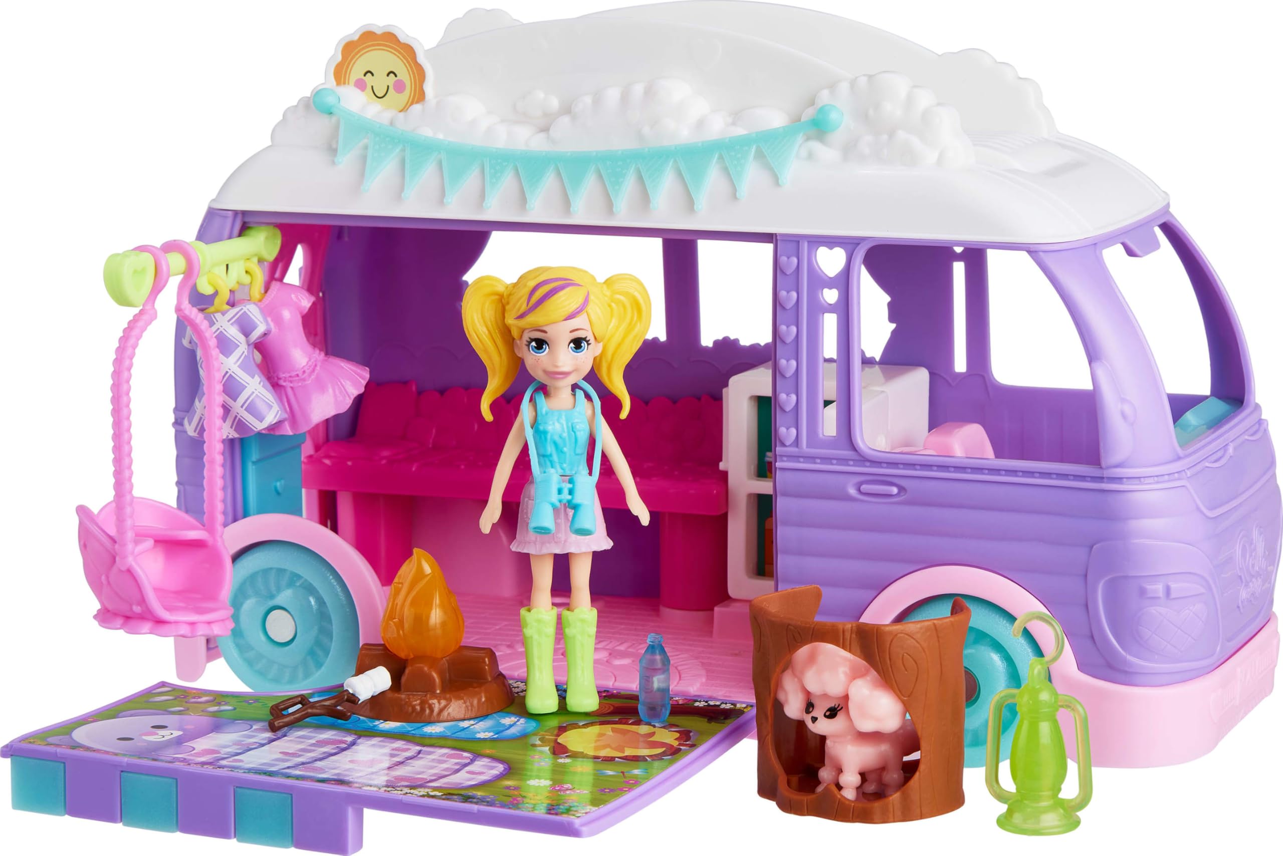 Foto 2 pulgar | Autocaravana Playset Polly Pocket Glamping Con Muñeca Y Mascota - Venta Internacional.