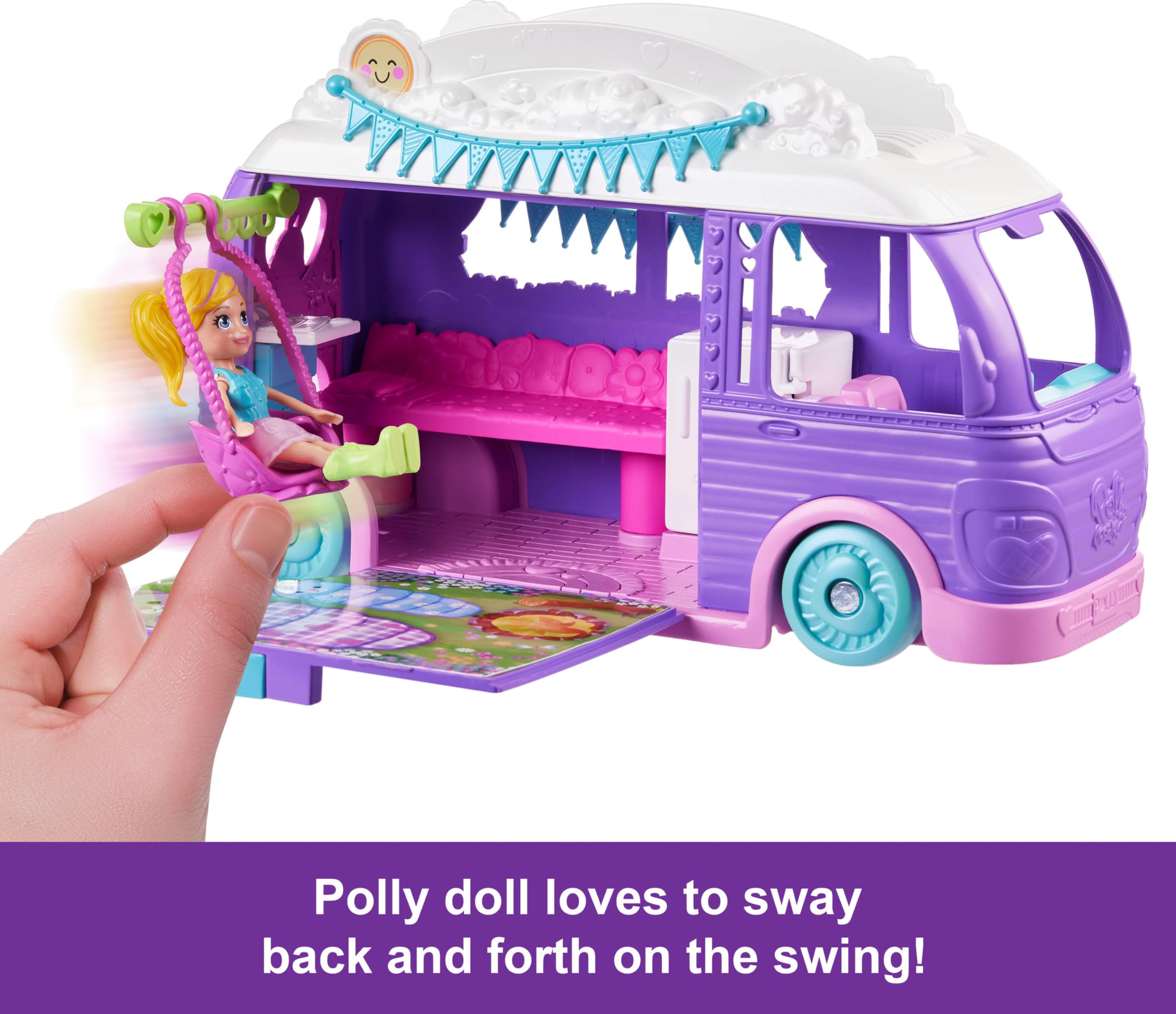Foto 6 pulgar | Autocaravana Playset Polly Pocket Glamping Con Muñeca Y Mascota - Venta Internacional.