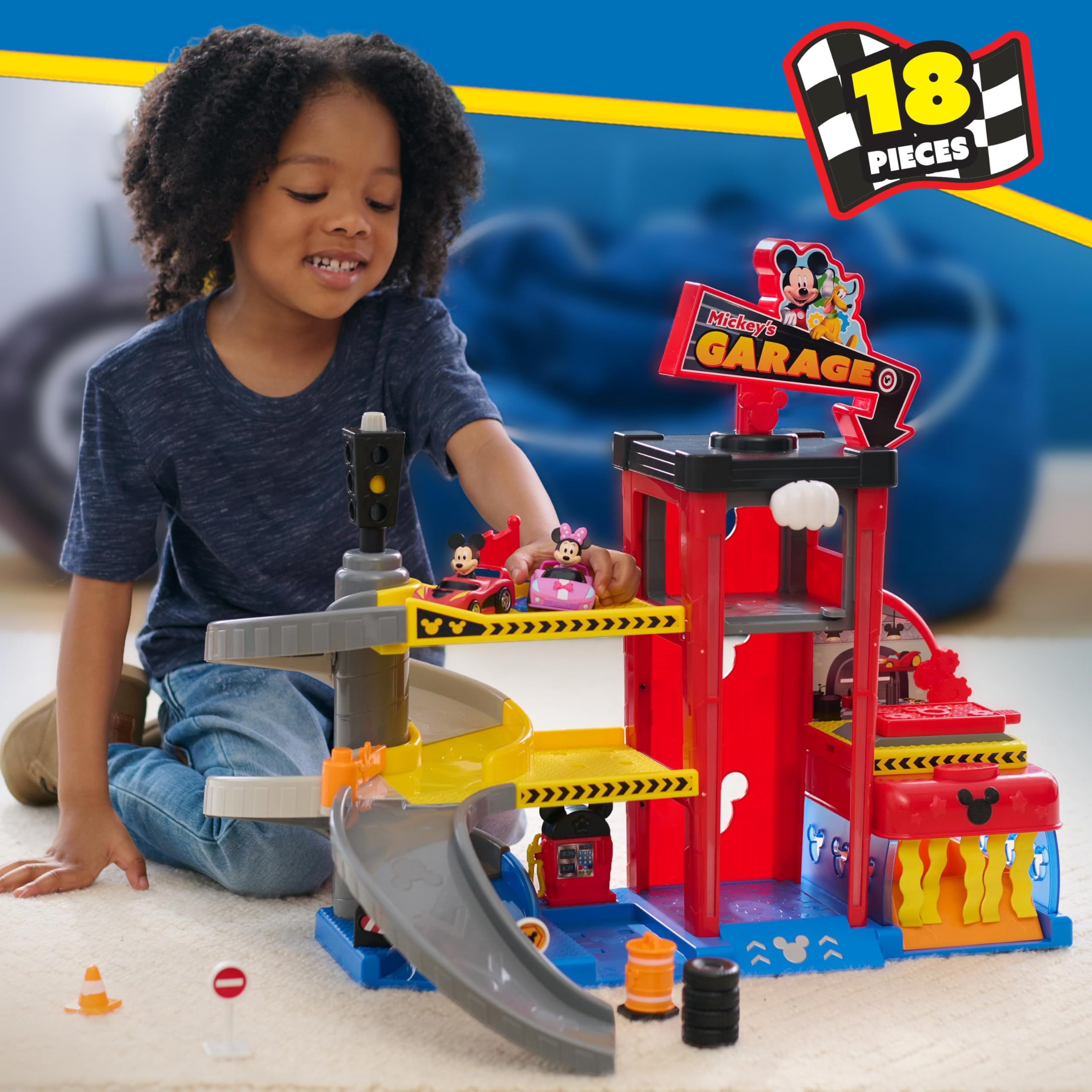 Foto 6 | Garage Just Play Mickey Mouse Con 2 Vehículos Y Más De 18 M - Venta Internacional.