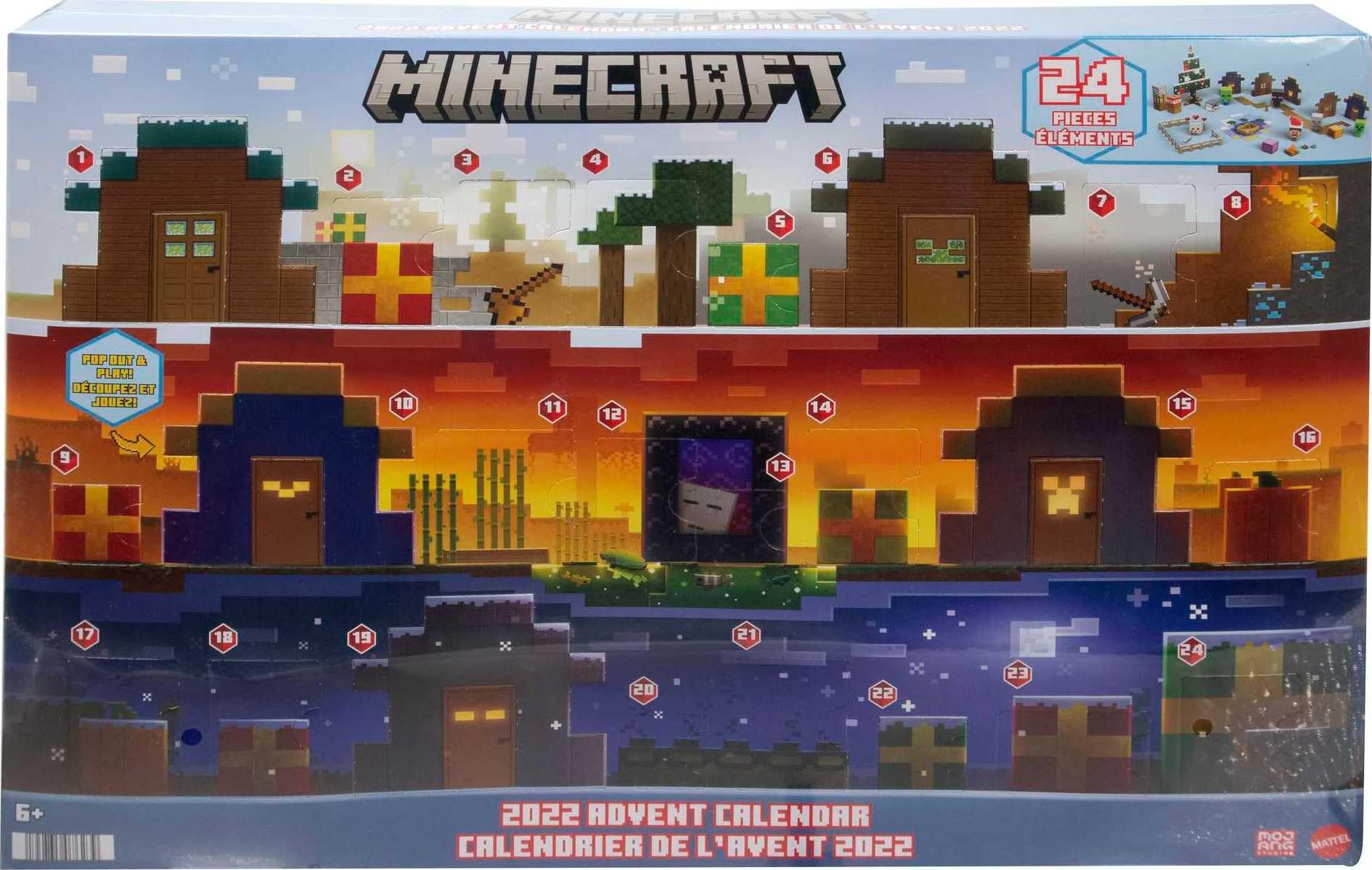 Foto 2 pulgar | Calendario De Adviento Mattel Minecraft Mob Head Minis Con 6 Figuras - Venta Internacional.