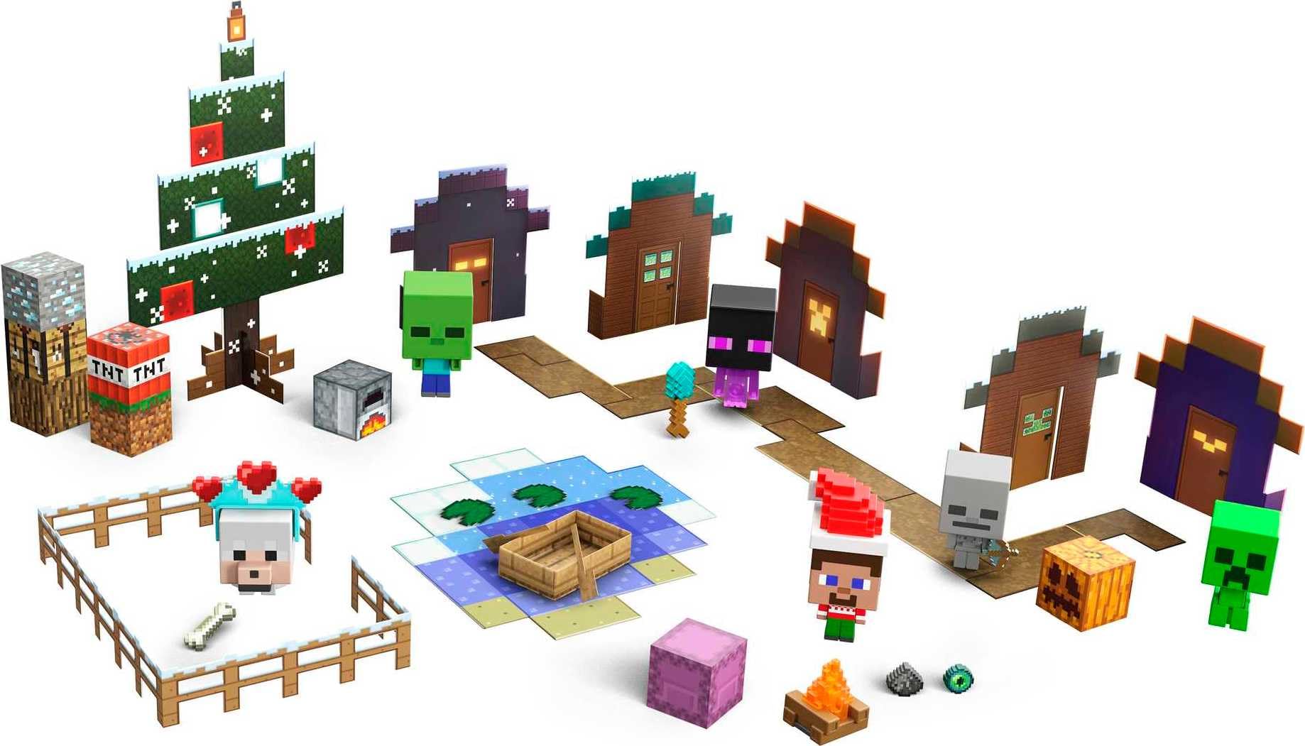 Foto 5 pulgar | Calendario De Adviento Mattel Minecraft Mob Head Minis Con 6 Figuras - Venta Internacional.
