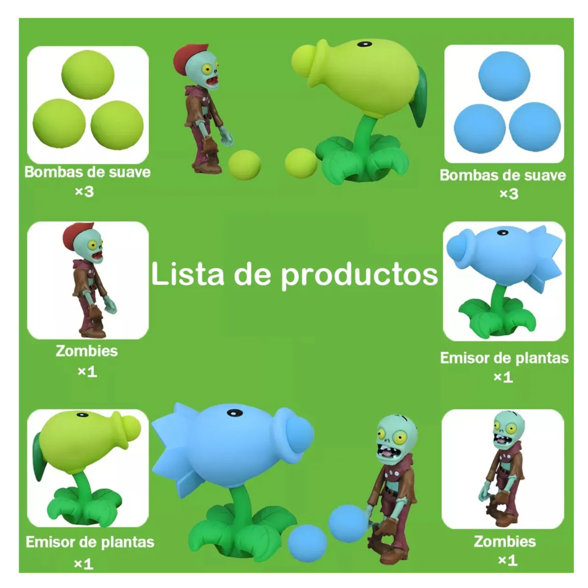 Foto 4 pulgar | Juguetes de Plantas Vs Zombies, Lab.g  de color  Verde y Azul
