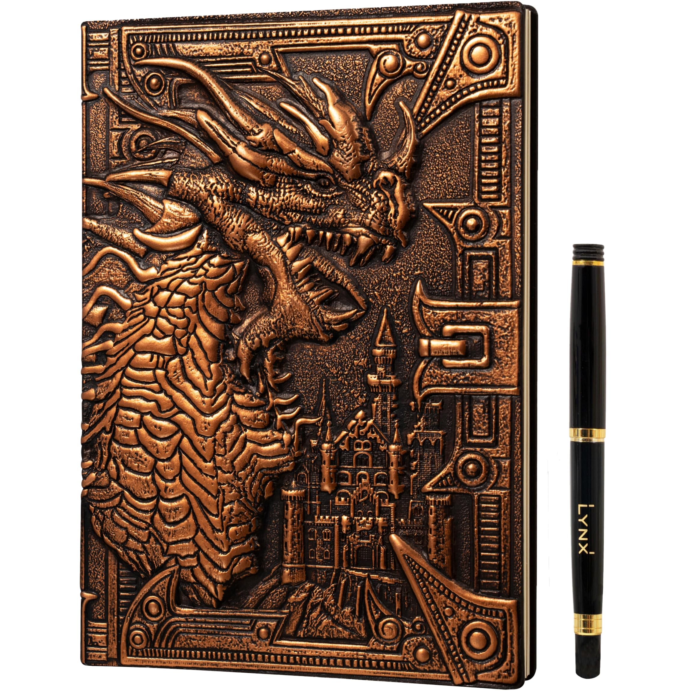 Cuaderno De Notas Dnd Lynx De 200 Páginas Con Tapa De Dragón En Bronce 3d - Venta Internacional.