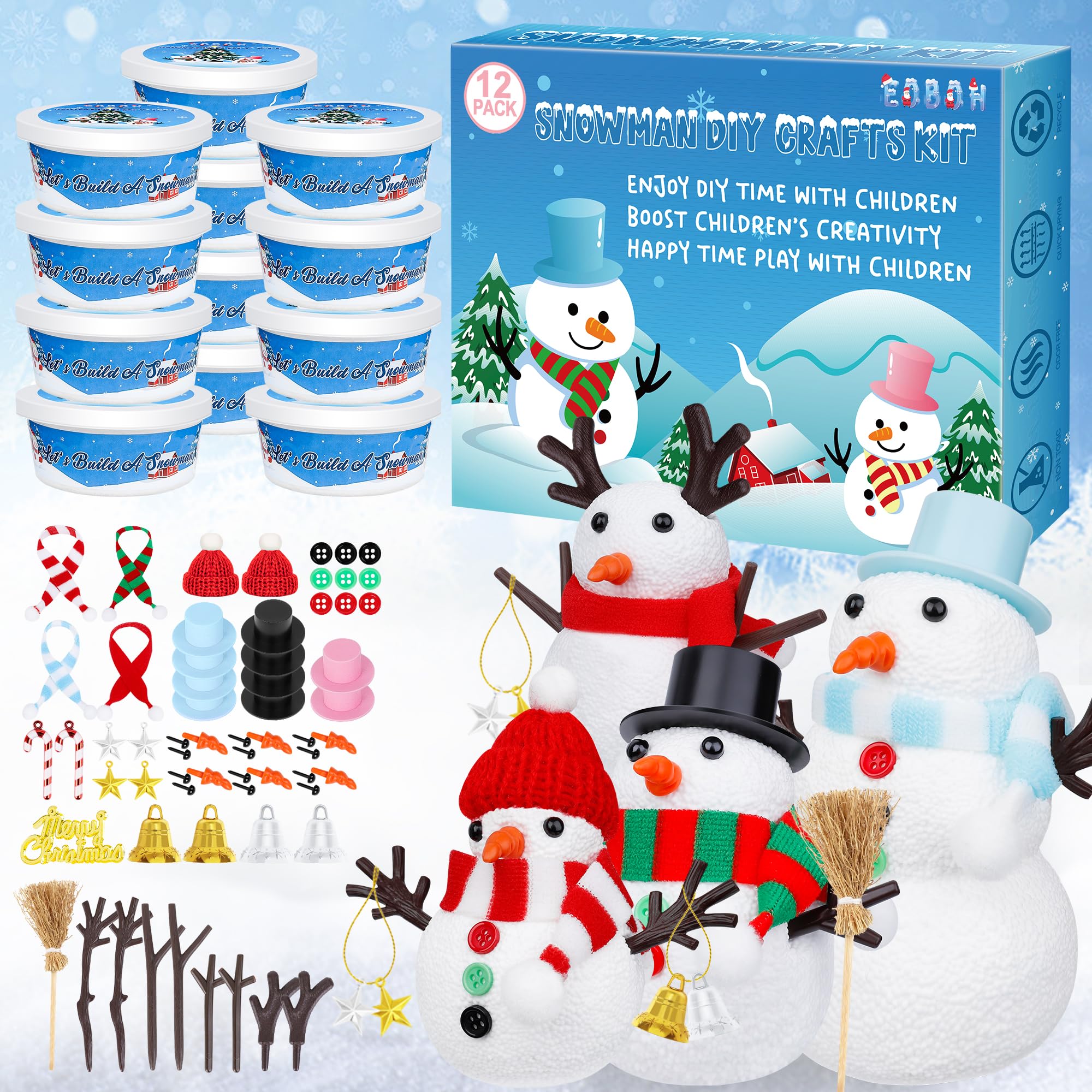 Kit De Manualidades Con Muñecos De Nieve Eoboh Christmas Con Arcilla Secada Al Aire Para Niños - Venta Internacional.