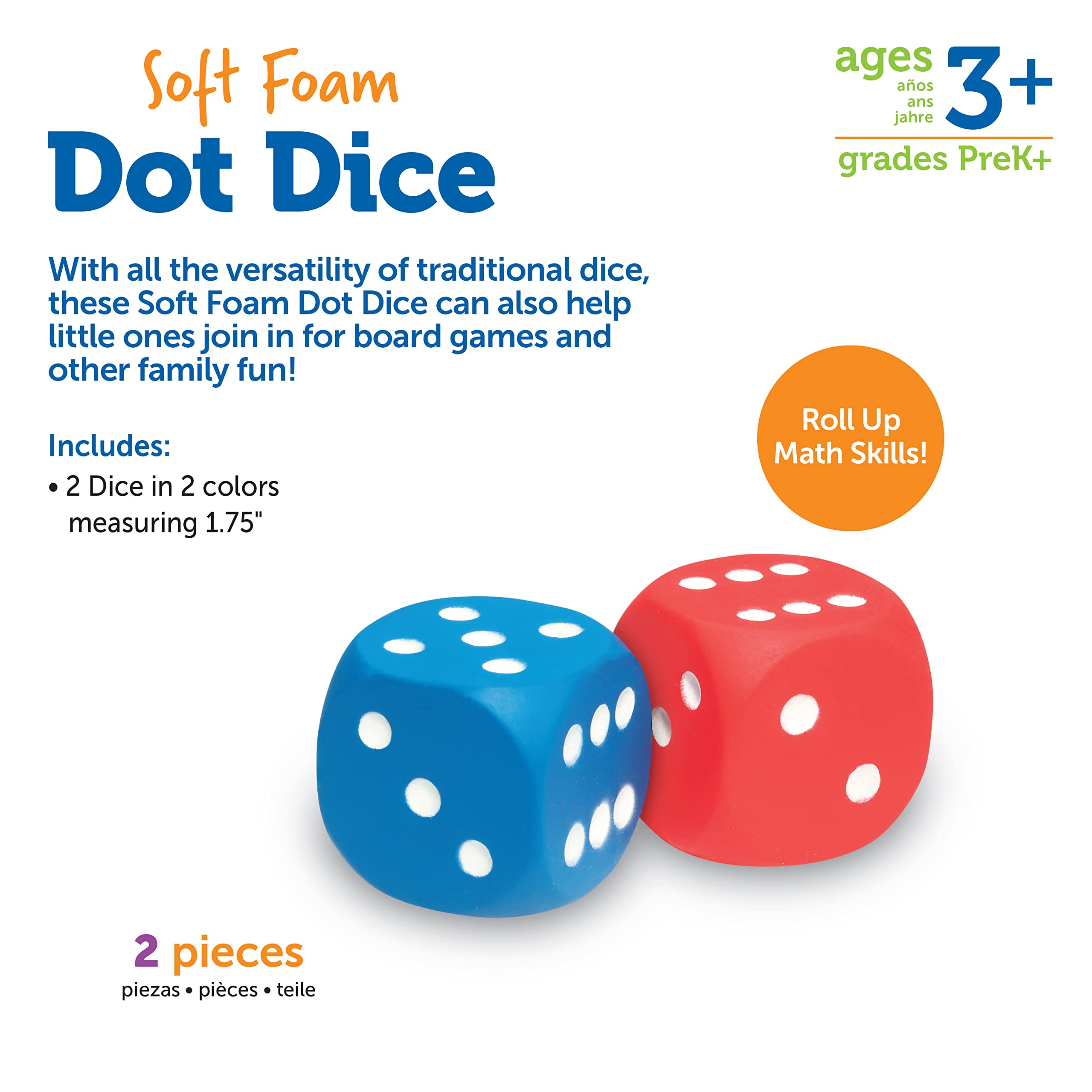 Foto 6 pulgar | Foam Dice Learning Resources Con Puntos Rojos Y Azules, 6 Caras, Juego De 2 - Venta Internacional.