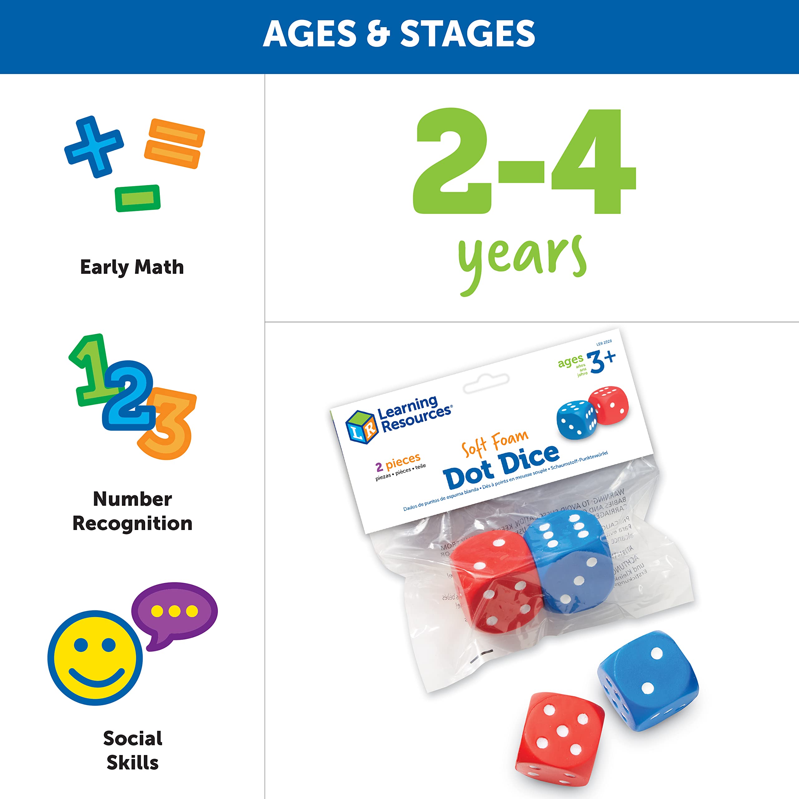 Foto 7 pulgar | Foam Dice Learning Resources Con Puntos Rojos Y Azules, 6 Caras, Juego De 2 - Venta Internacional.