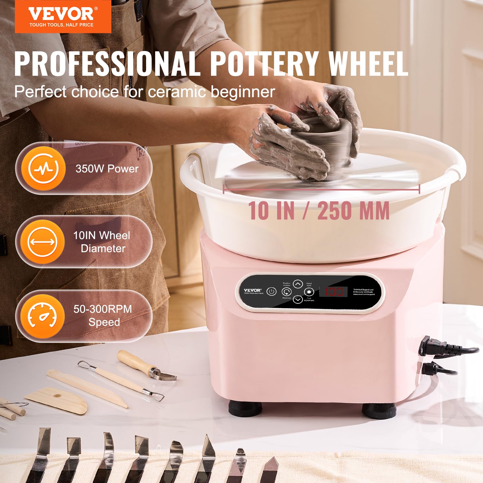 Foto 2 | Llanta De Cerámica Vevor De 25 Cm Para Adultos Con Pantalla Lcd Táctil, Color Rosa - Venta Internacional.