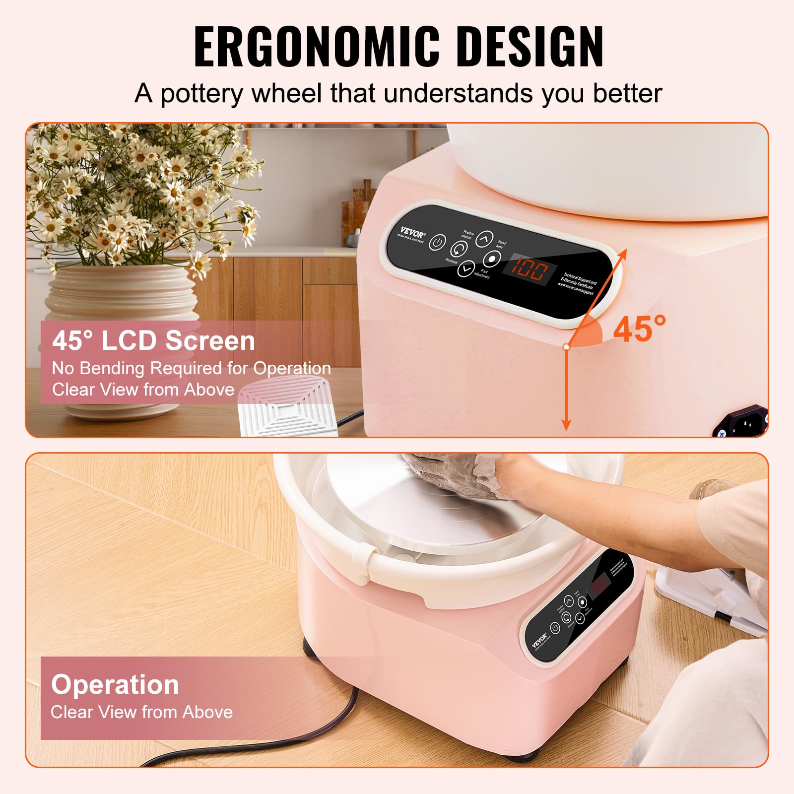 Foto 7 pulgar | Llanta De Cerámica Vevor De 25 Cm Para Adultos Con Pantalla Lcd Táctil, Color Rosa - Venta Internacional.