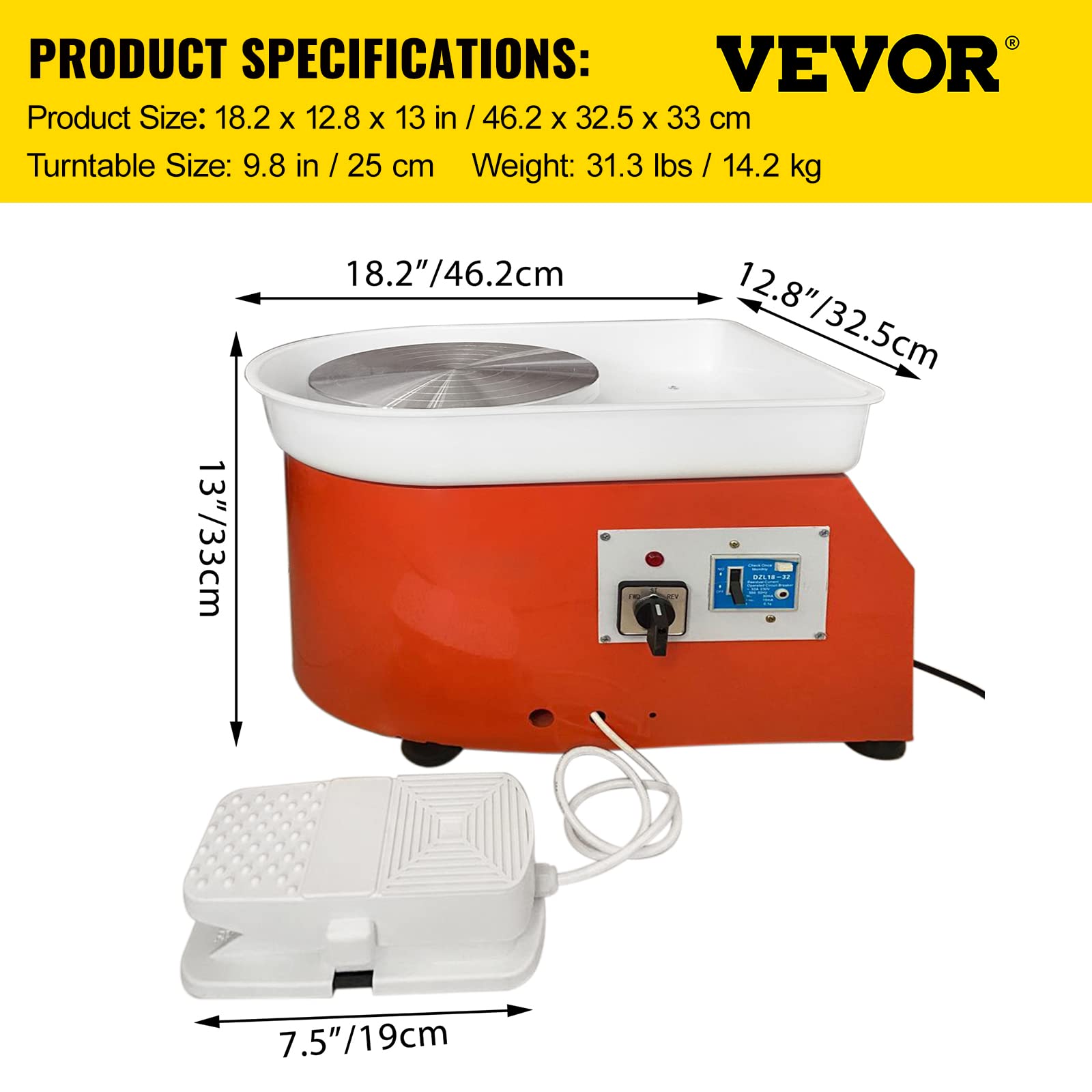 Foto 8 pulgar | Máquina Formadora De Ruedas De Cerámica Pottery Wheel Vevor De 25 Cm, 280 W - Venta Internacional.