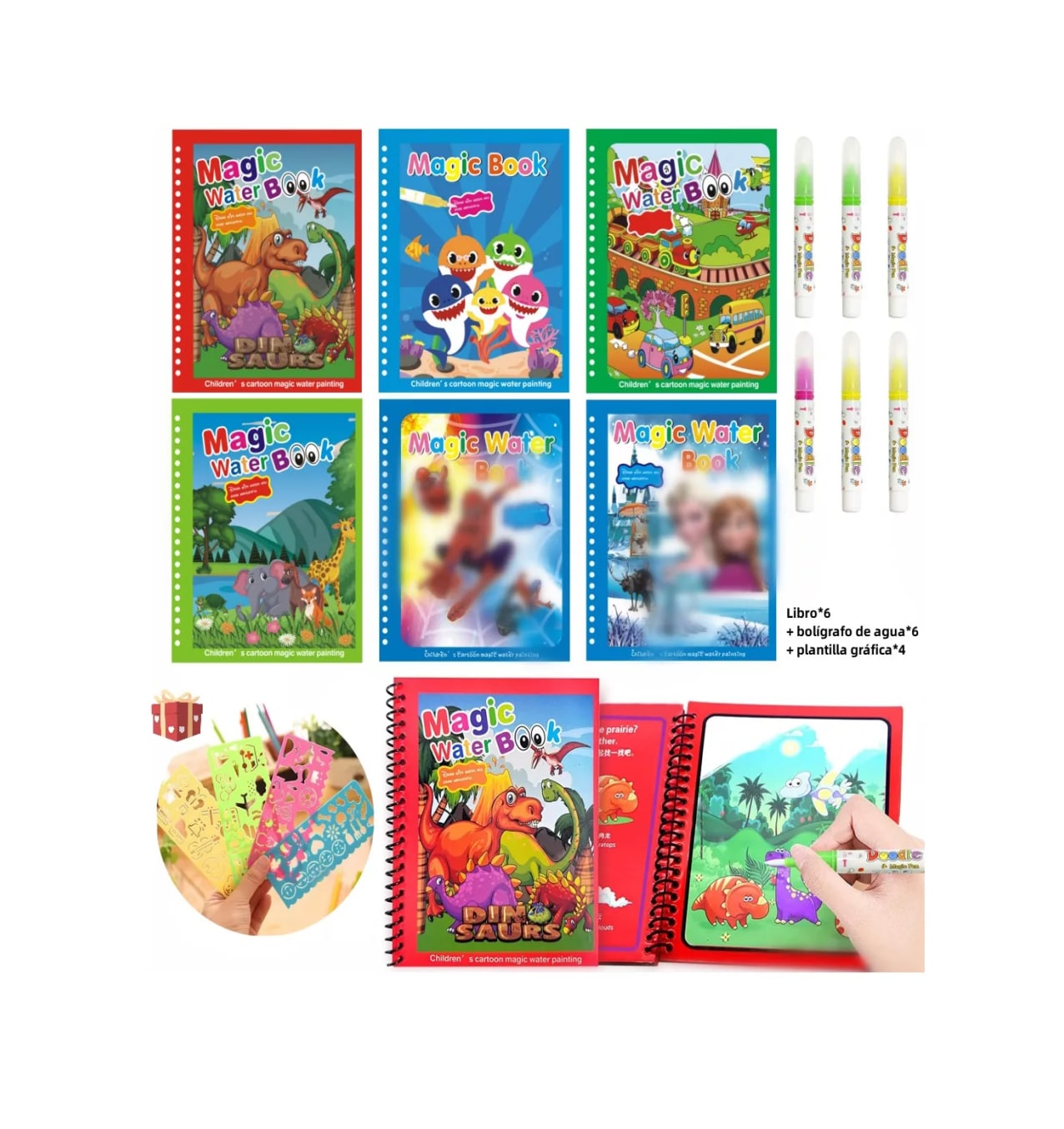 6 Set Magic Agua Pintura Libro Garabatos Reutilizable Niños Rojo/azul/verde $599