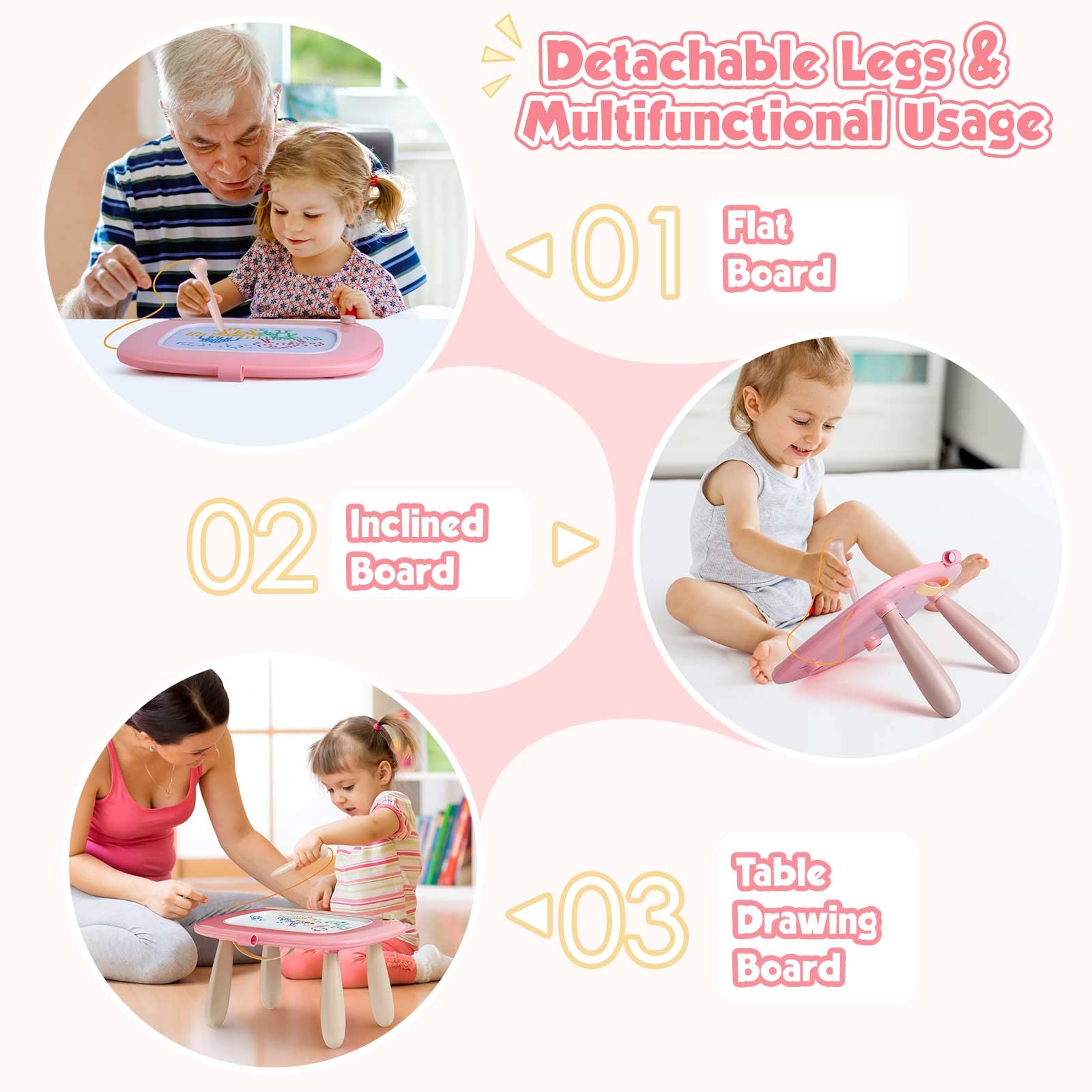Foto 7 pulgar | Venta Internacional - Tablero De Dibujo Magnético Smasiagon Para Niños De 1 A 3 Años, Color Rosa