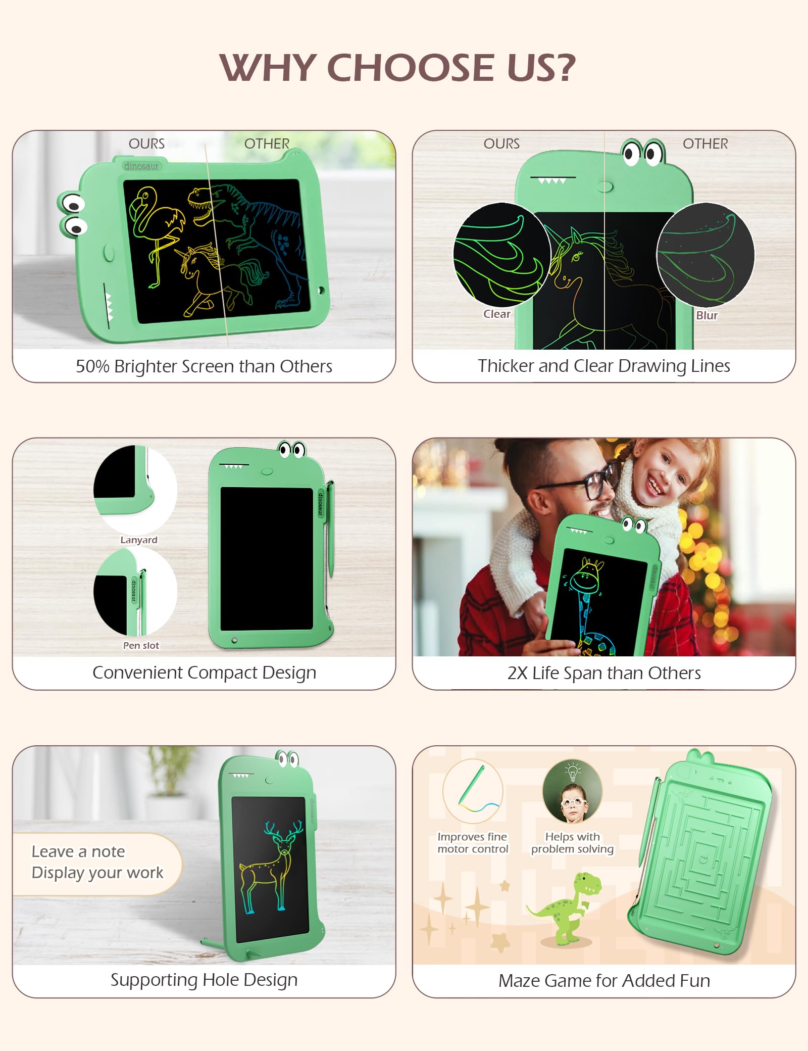 Foto 5 | Venta Internacional - Tableta Lcd Para Dibujar Y Escribir Jasonwell Dinosaur Green Kids 2-8