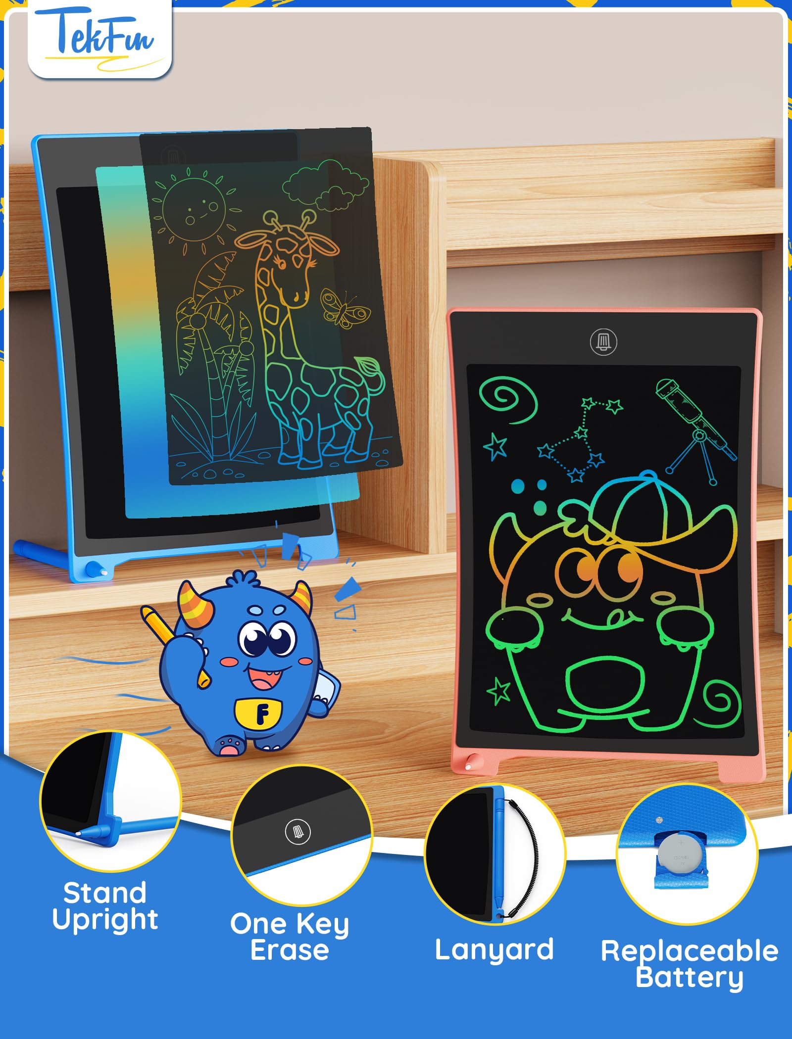 Foto 5 pulgar | Venta Internacional - Tableta De Escritura Lcd Tekfun De 25,4 Cm, Paquete De 2 Con Lápiz Capacitivo Para Niños De 3