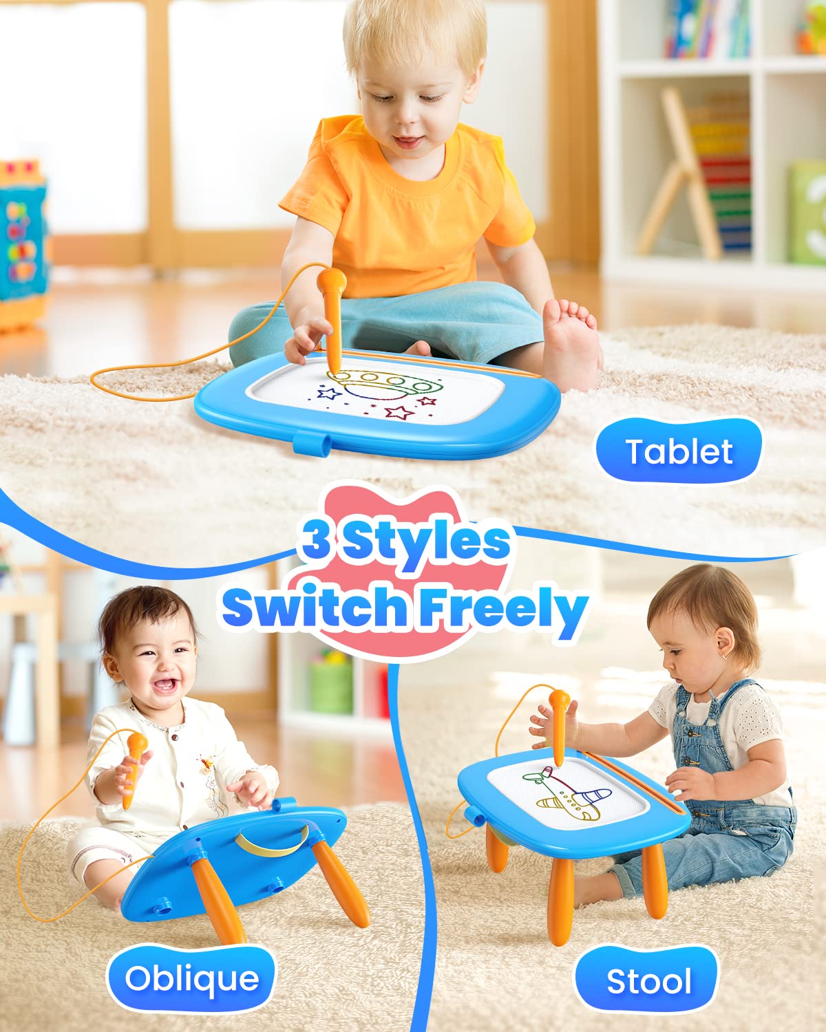 Foto 3 pulgar | Venta Internacional - Tablero De Dibujo Magnético Seimome Toys Para Niños Pequeños De 1 A 3 Años, Azul