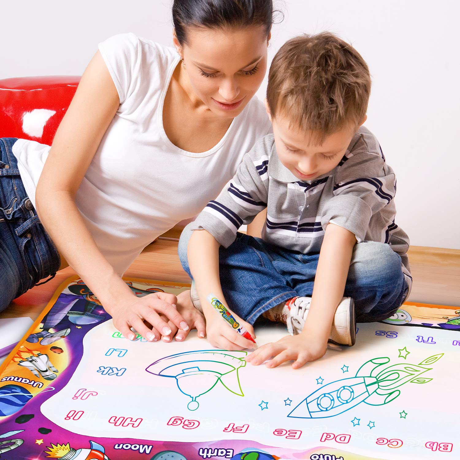 Foto 8 pulgar | Venta Internacional - Tapete Para Niños Con Forma De Garabato Con Forma De Garabato Con Bolígrafos Mágicos