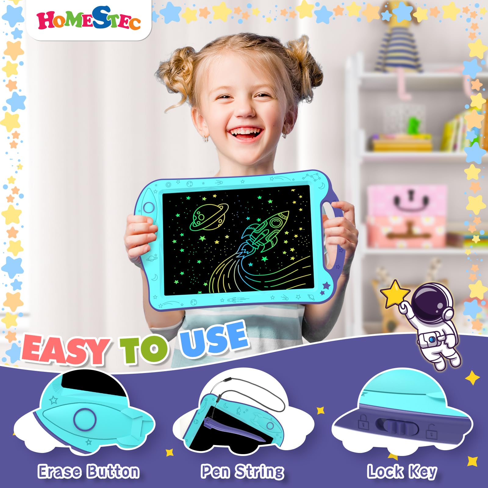 Foto 3 pulgar | Venta Internacional - Bloc De Dibujo Homestec Astrodraw, Tableta De Escritura Lcd Para Niños De 3 A 6 Años