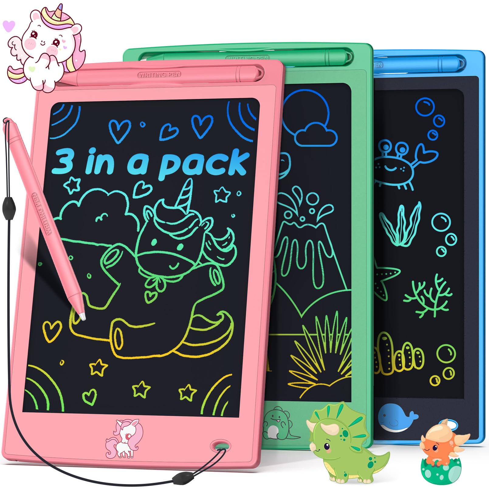 Venta Internacional - Tableta De Escritura Lcd Flueston Para Niños Pequeños De 8.8 Pulgadas, Paquete De 3 Piezas
