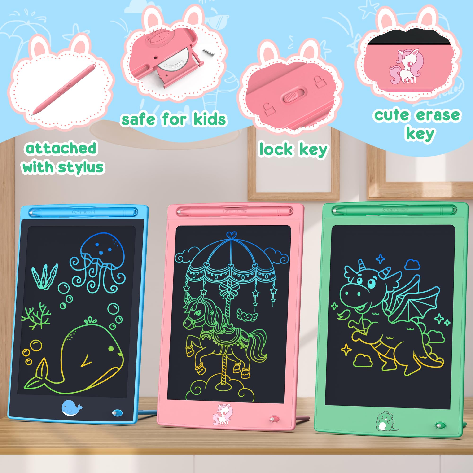 Foto 6 pulgar | Venta Internacional - Tableta De Escritura Lcd Flueston Para Niños Pequeños De 8.8 Pulgadas, Paquete De 3 Piezas
