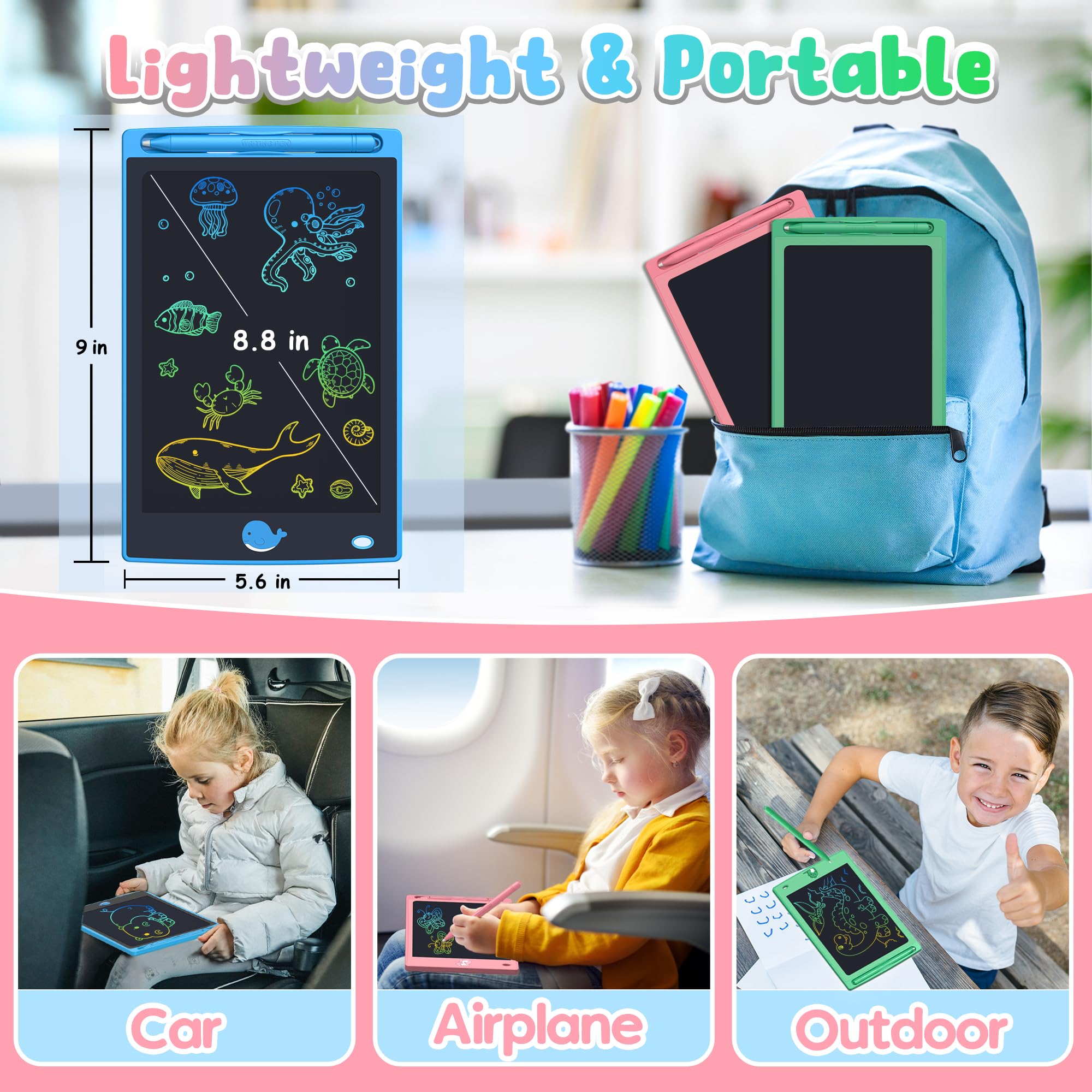 Foto 7 pulgar | Venta Internacional - Tableta De Escritura Lcd Flueston Para Niños Pequeños De 8.8 Pulgadas, Paquete De 3 Piezas