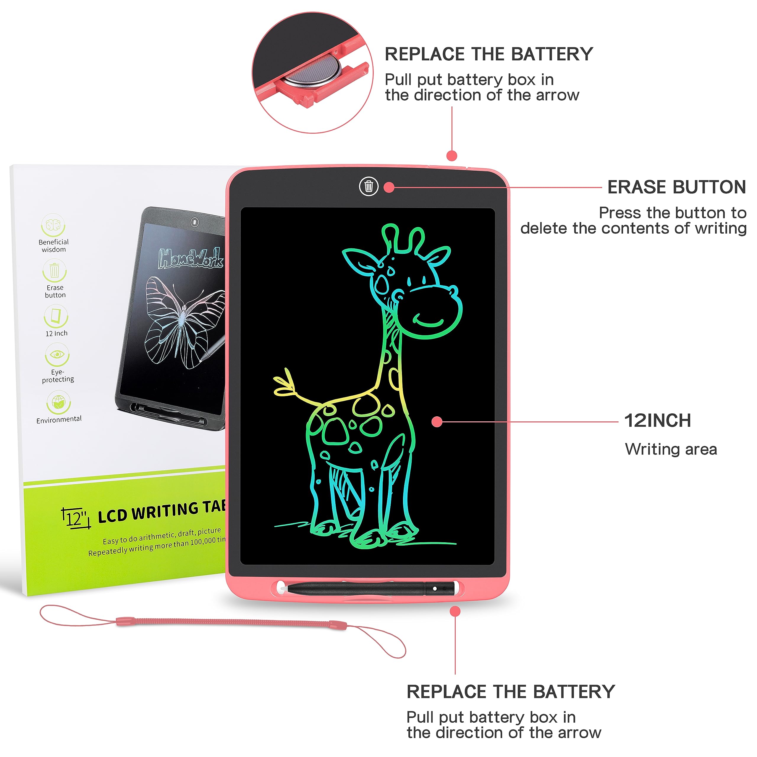 Foto 5 | Venta Internacional - Tableta De Escritura Lcd Street Walk Para Niños De 12 Pulgadas, Rosa