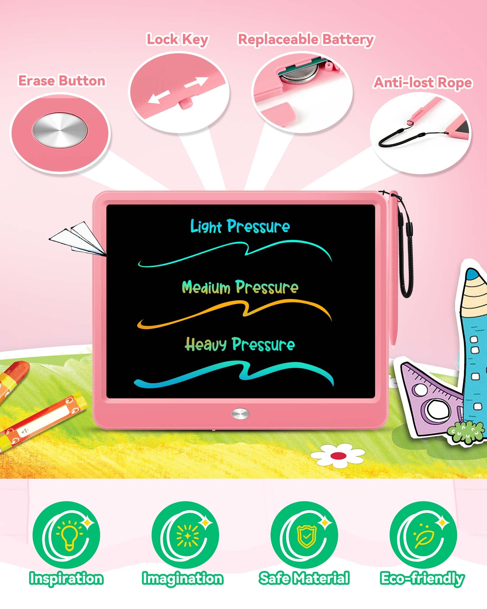 Foto 5 pulgar | Venta Internacional - Tableta De Escritura Lcd Kokodi De 12 Pulgadas Con Lápiz Capacitivo Antipérdida, Color Rosa