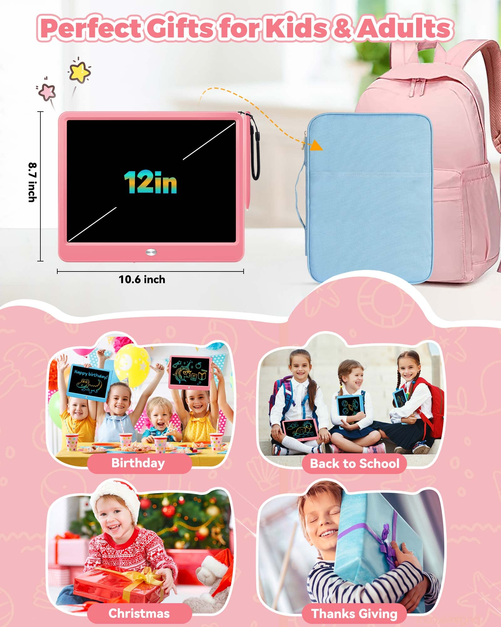 Foto 9 pulgar | Venta Internacional - Tableta De Escritura Lcd Kokodi De 12 Pulgadas Con Lápiz Capacitivo Antipérdida, Color Rosa