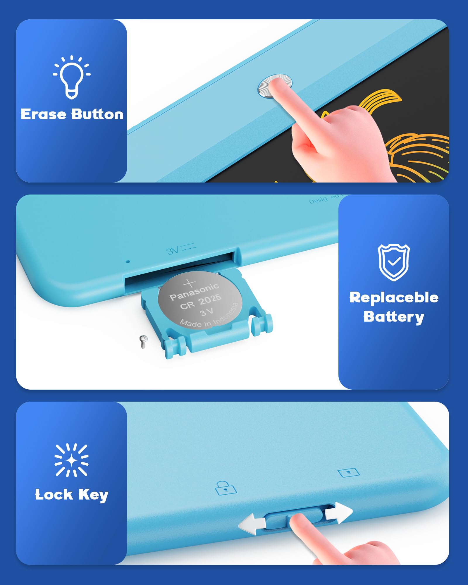Foto 3 | Tableta De Escritura Lcd Bravokids Doodle Board De 10 Pulgadas, Azul - Venta Internacional.