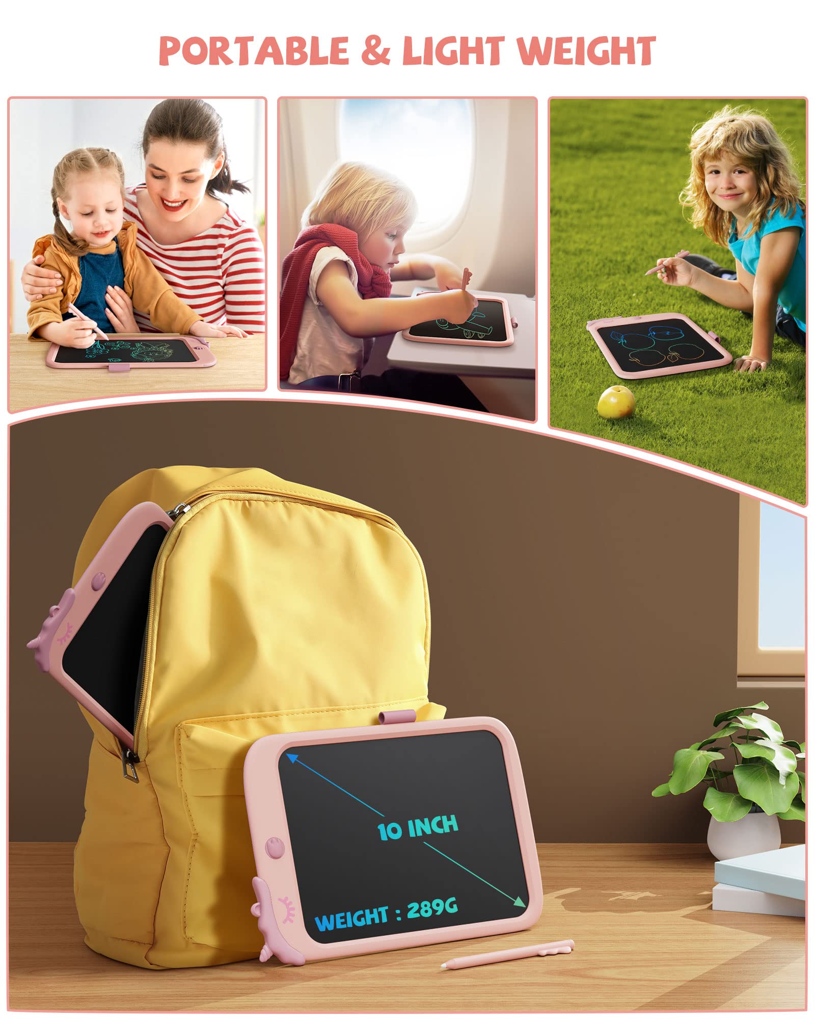 Foto 5 | Tableta De Escritura Kikapabi Dinosaur De 10 Pulgadas Con Lápiz Capacitivo Rosa 3-9y - Venta Internacional.