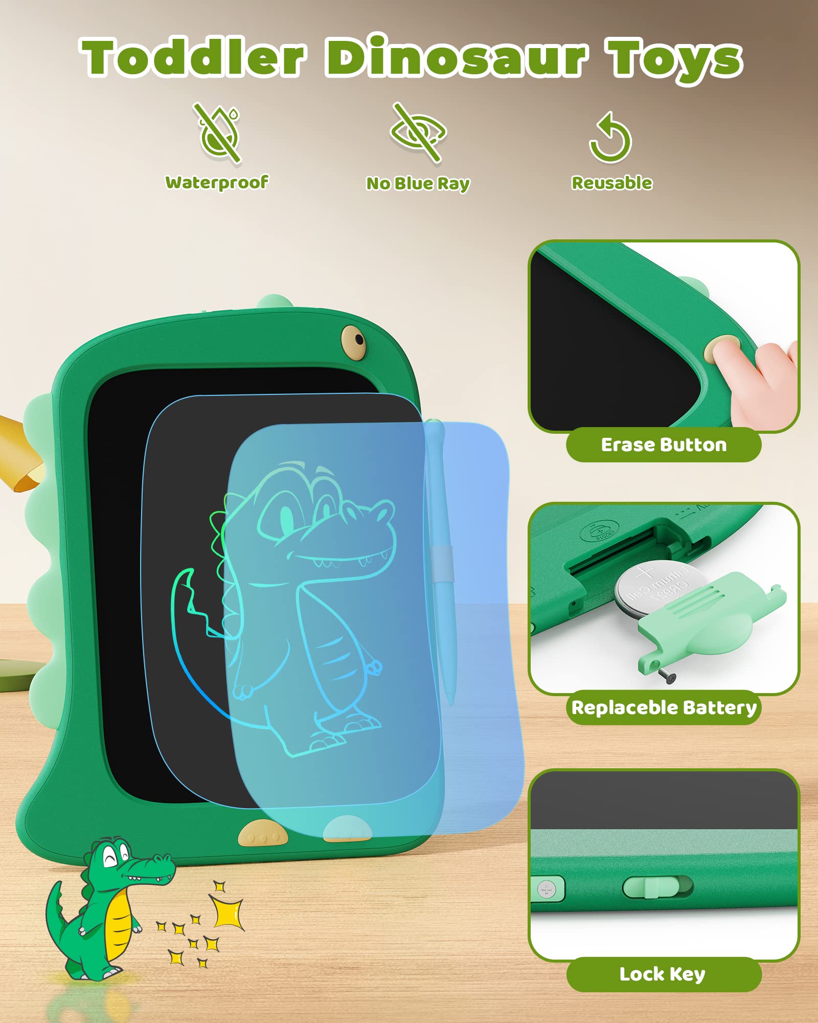 Foto 4 | Tableta De Escritura Lcd Kokodi Con Forma De Dinosaurio Para Niños De 2 A 7 Años - Venta Internacional.