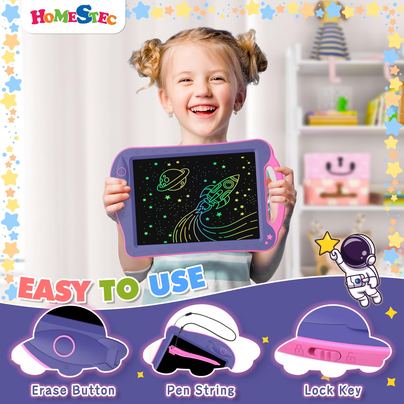 Foto 2 | Bloc De Dibujo Homestec Astrodraw, Tableta De Escritura Lcd Para Niños, Morado - Venta Internacional.