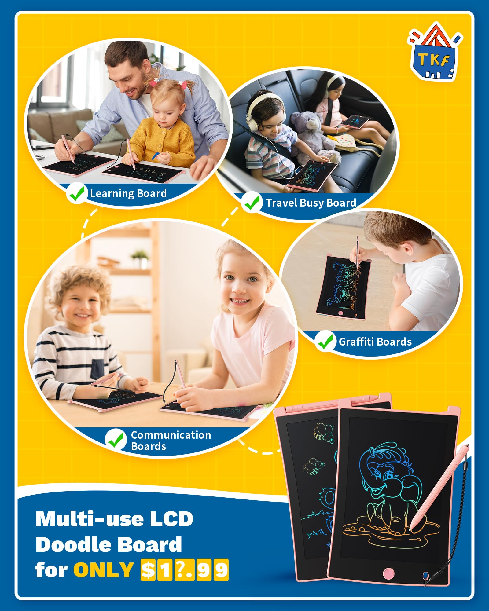 Foto 3 pulgar | Pizarra Borrable Lcd Tekfun para Garabatos y Escritura 2 Unidades - Venta Internacional