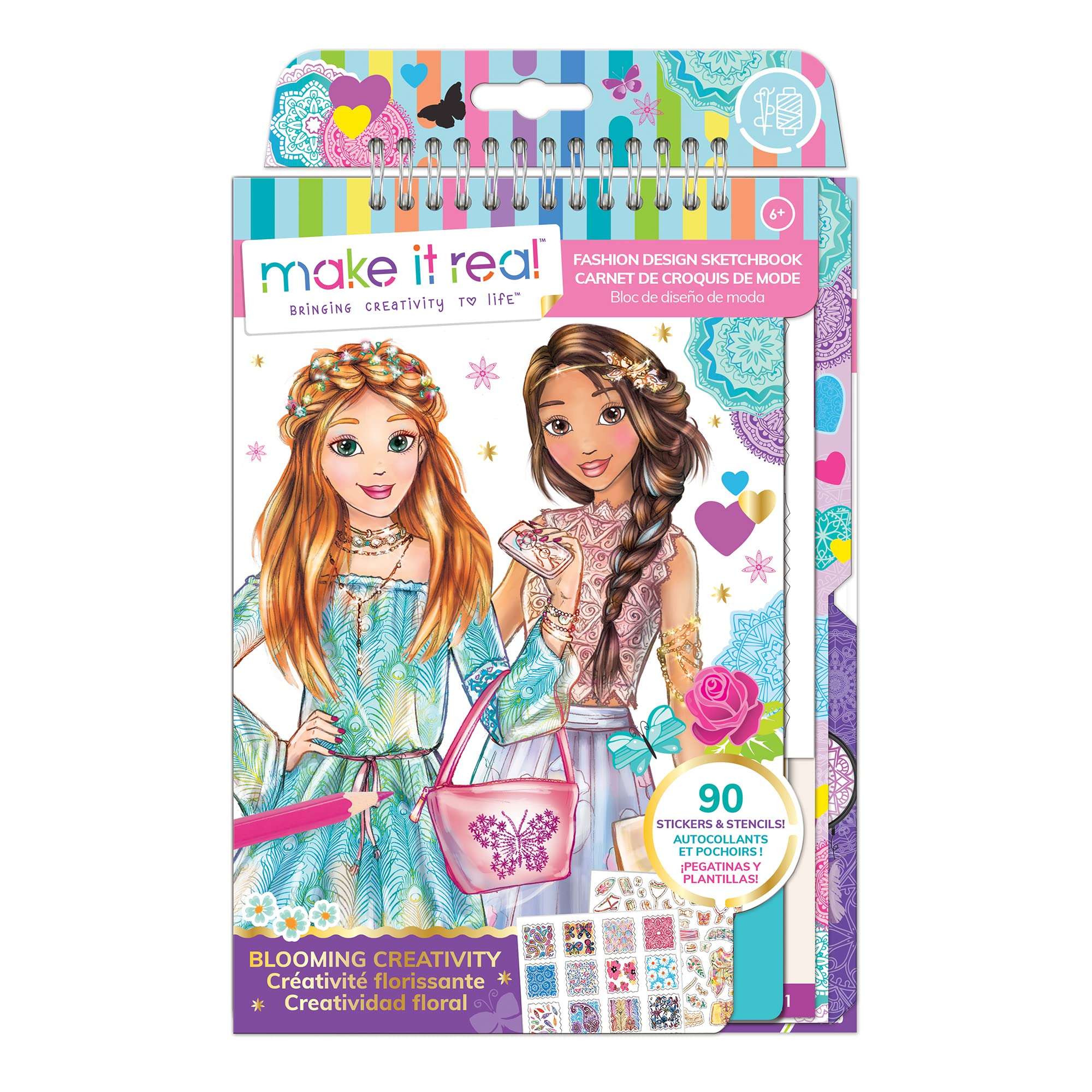 Kit De Cuaderno De Bocetos De Diseño De Moda Make It Real Blooming Girls 6+ - Venta Internacional.