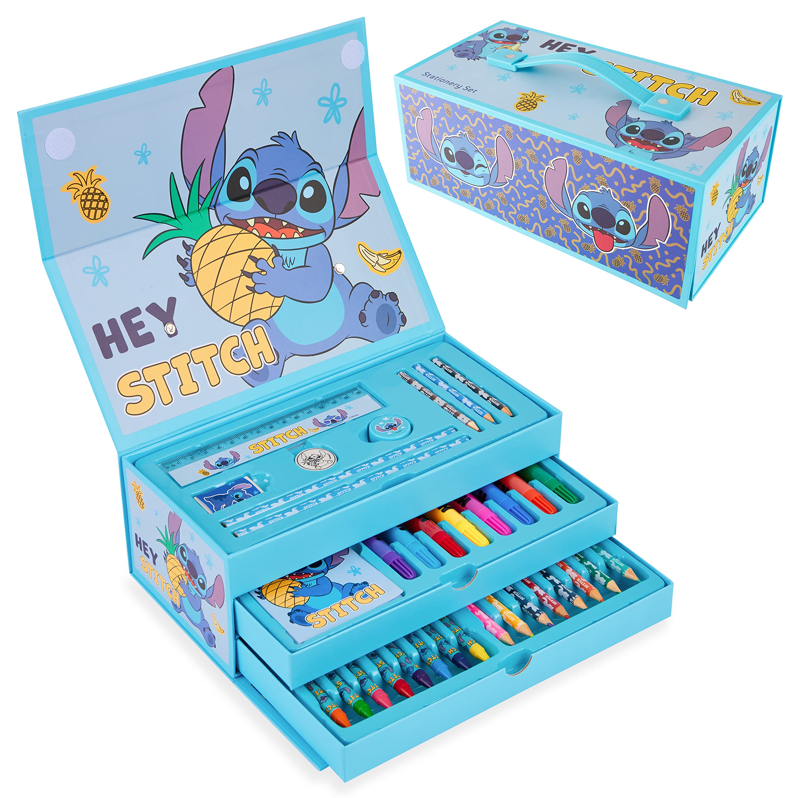 Foto 2 pulgar | Juego De Lápices De Colores Disney Stitch Para Niños Con Caja De Arte, Más De 30 Unidades - Venta Internacional.