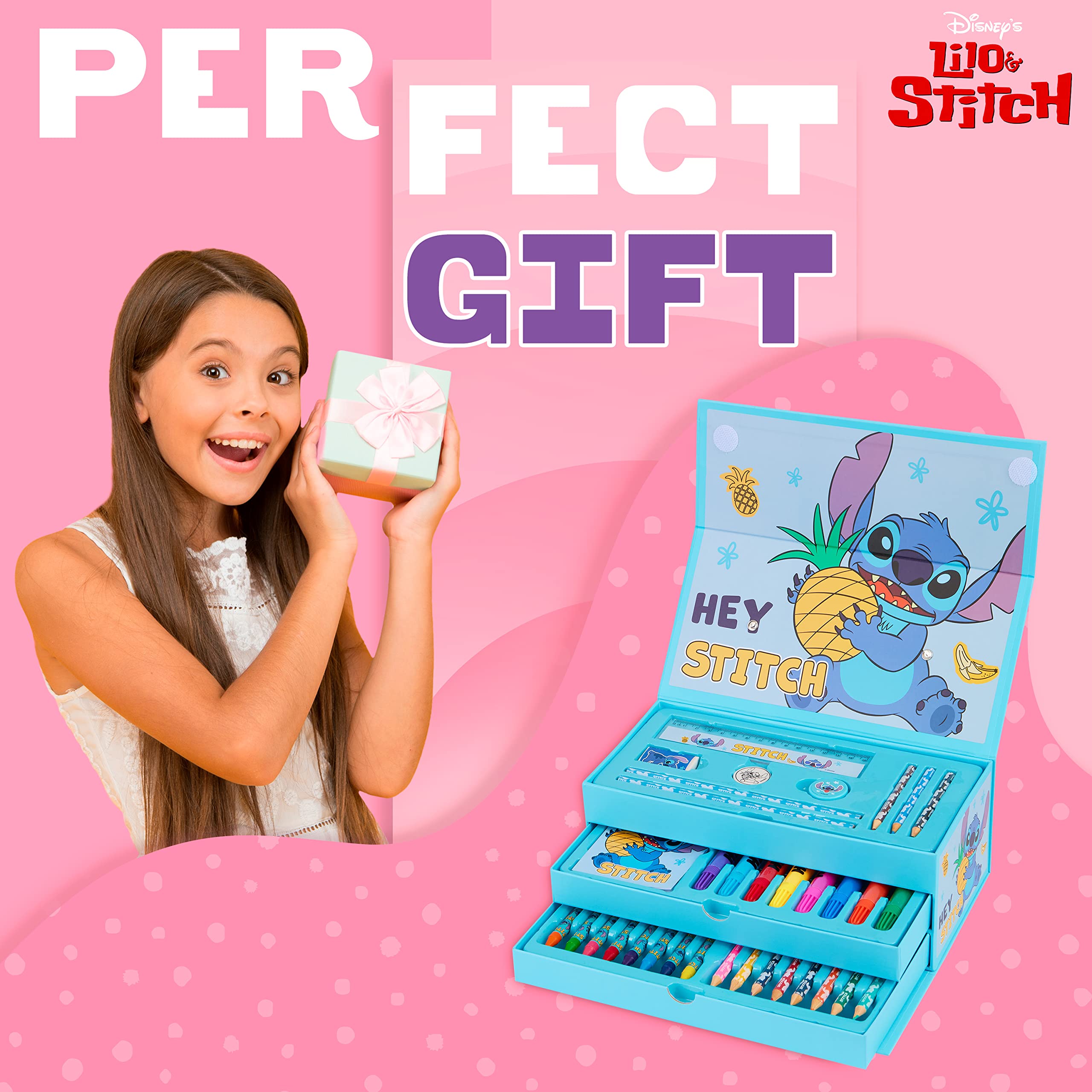Foto 4 pulgar | Juego De Lápices De Colores Disney Stitch Para Niños Con Caja De Arte, Más De 30 Unidades - Venta Internacional.