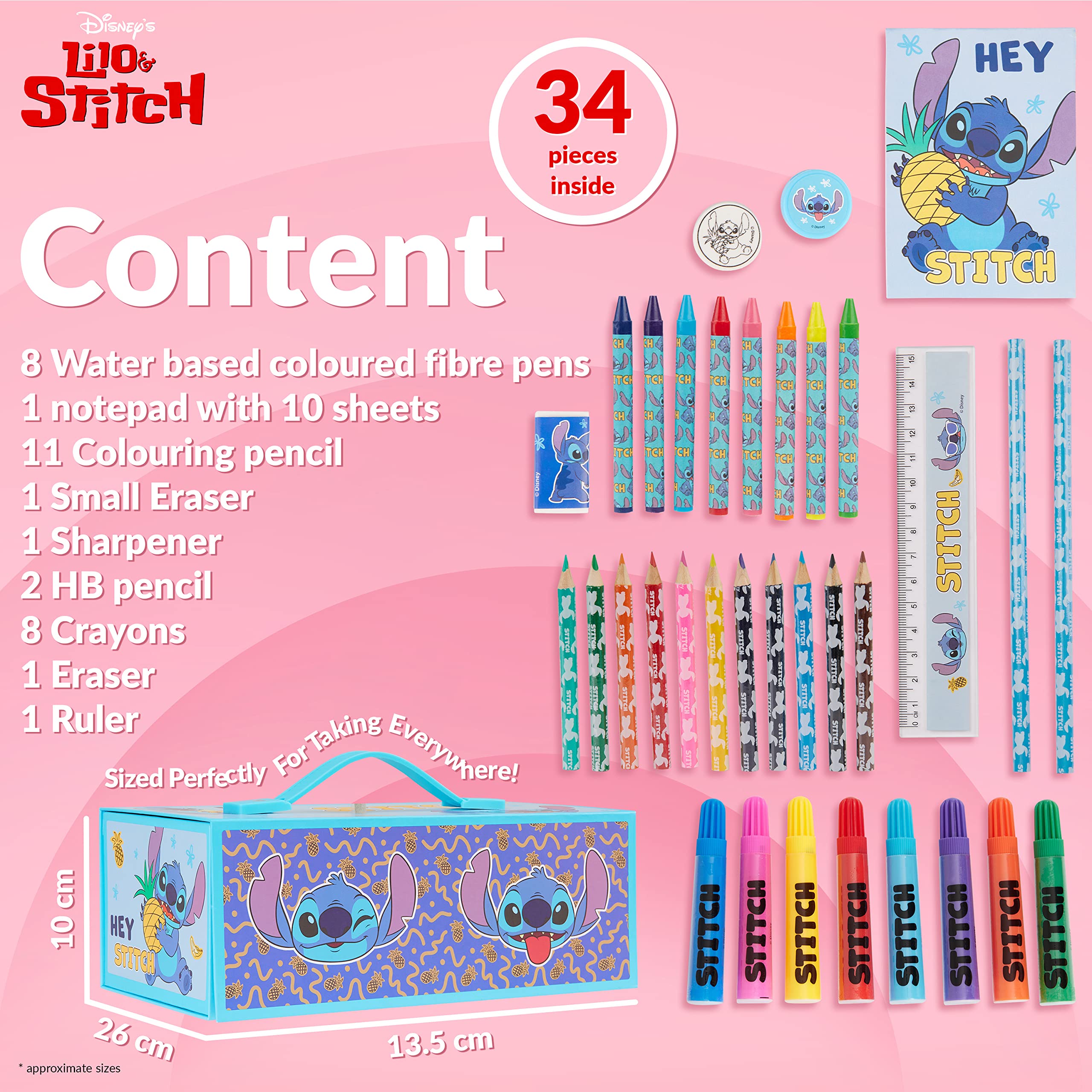 Foto 7 pulgar | Juego De Lápices De Colores Disney Stitch Para Niños Con Caja De Arte, Más De 30 Unidades - Venta Internacional.