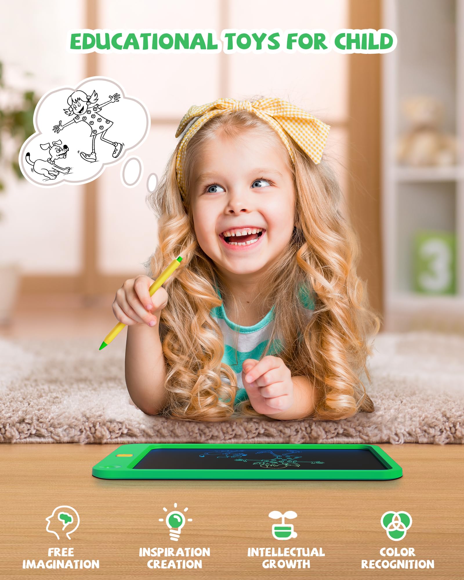 Foto 5 pulgar | Tableta De Escritura Lcd Kikapabi De 10 Pulgadas Con Cordón Para Niños, Color Verde - Venta Internacional.