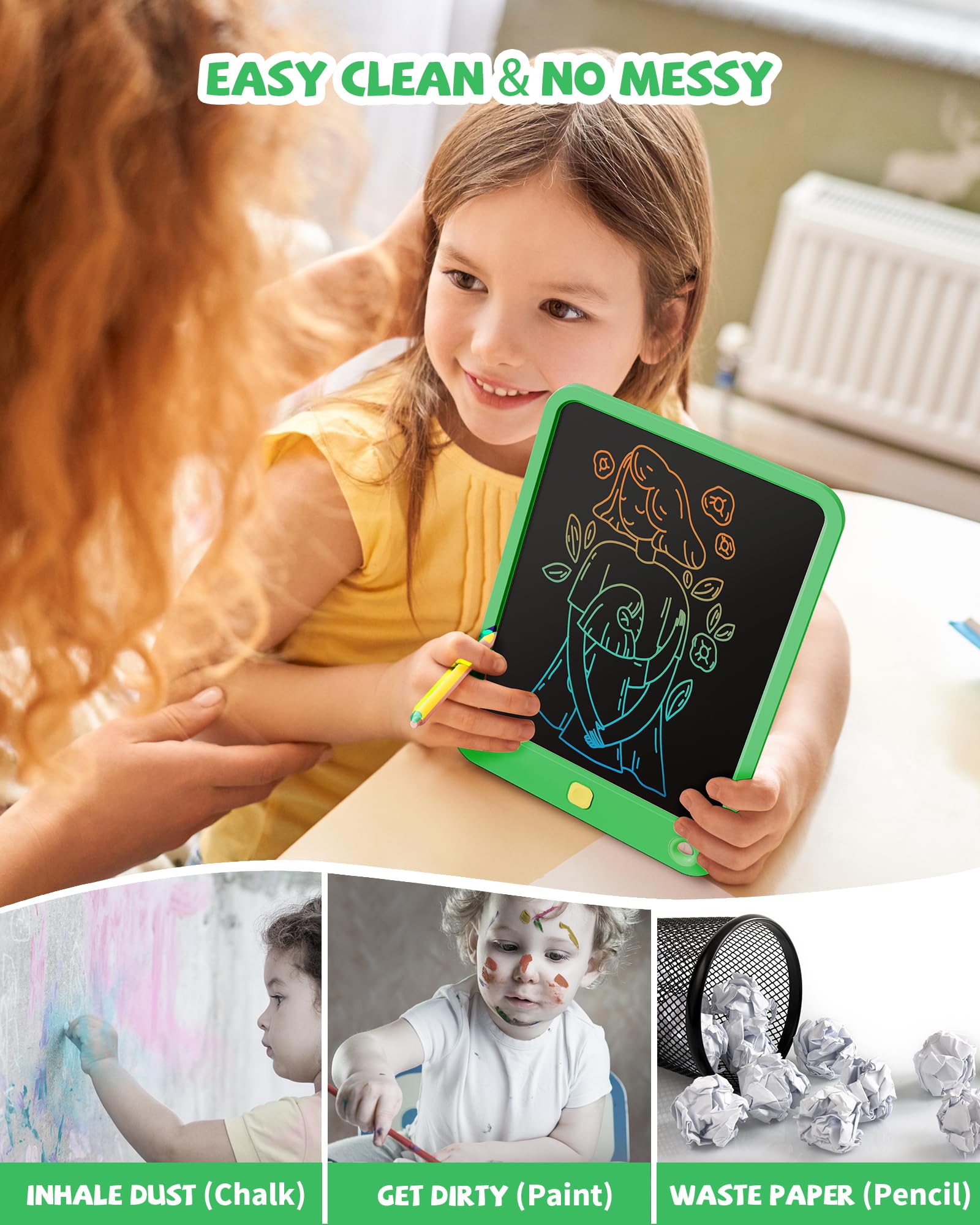 Foto 6 | Tableta De Escritura Lcd Kikapabi De 10 Pulgadas Con Cordón Para Niños, Color Verde - Venta Internacional.