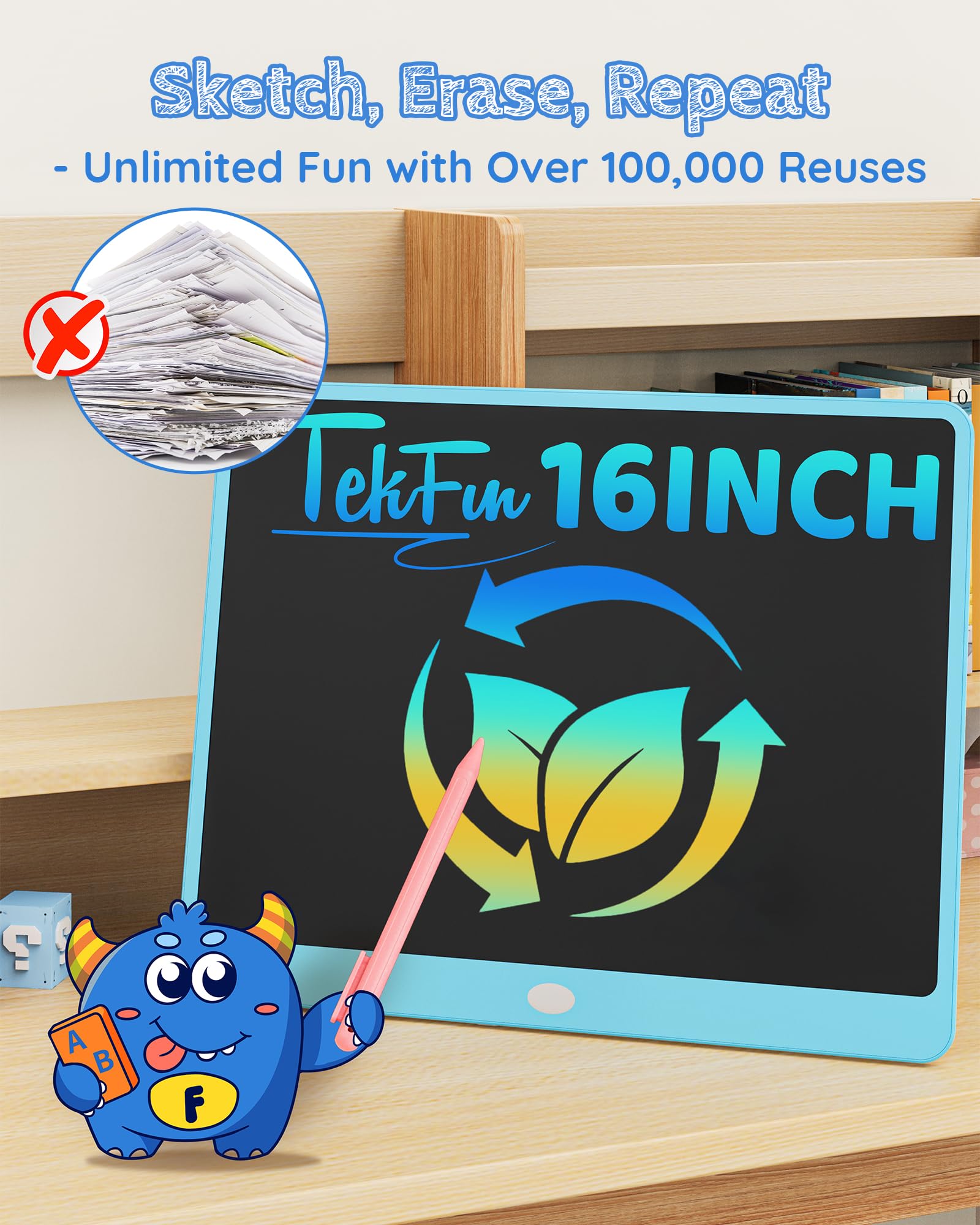 Foto 7 | Tableta De Escritura Lcd Tekfun Doodle Board De 16 Pulgadas, Azul - Venta Internacional.
