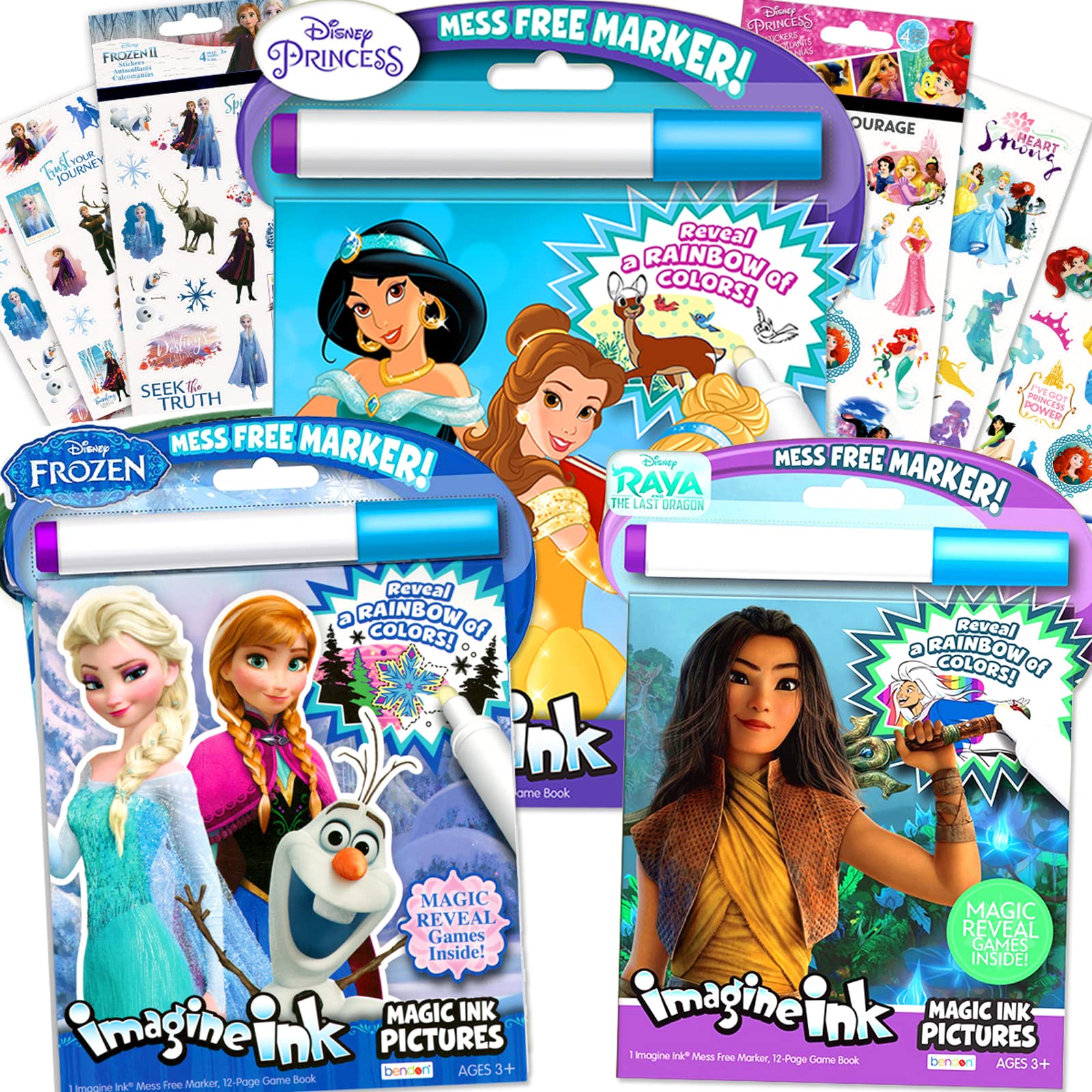 Set Para Colorear Magic Ink Princess Frozen Raya Con Pegatinas - Venta Internacional.