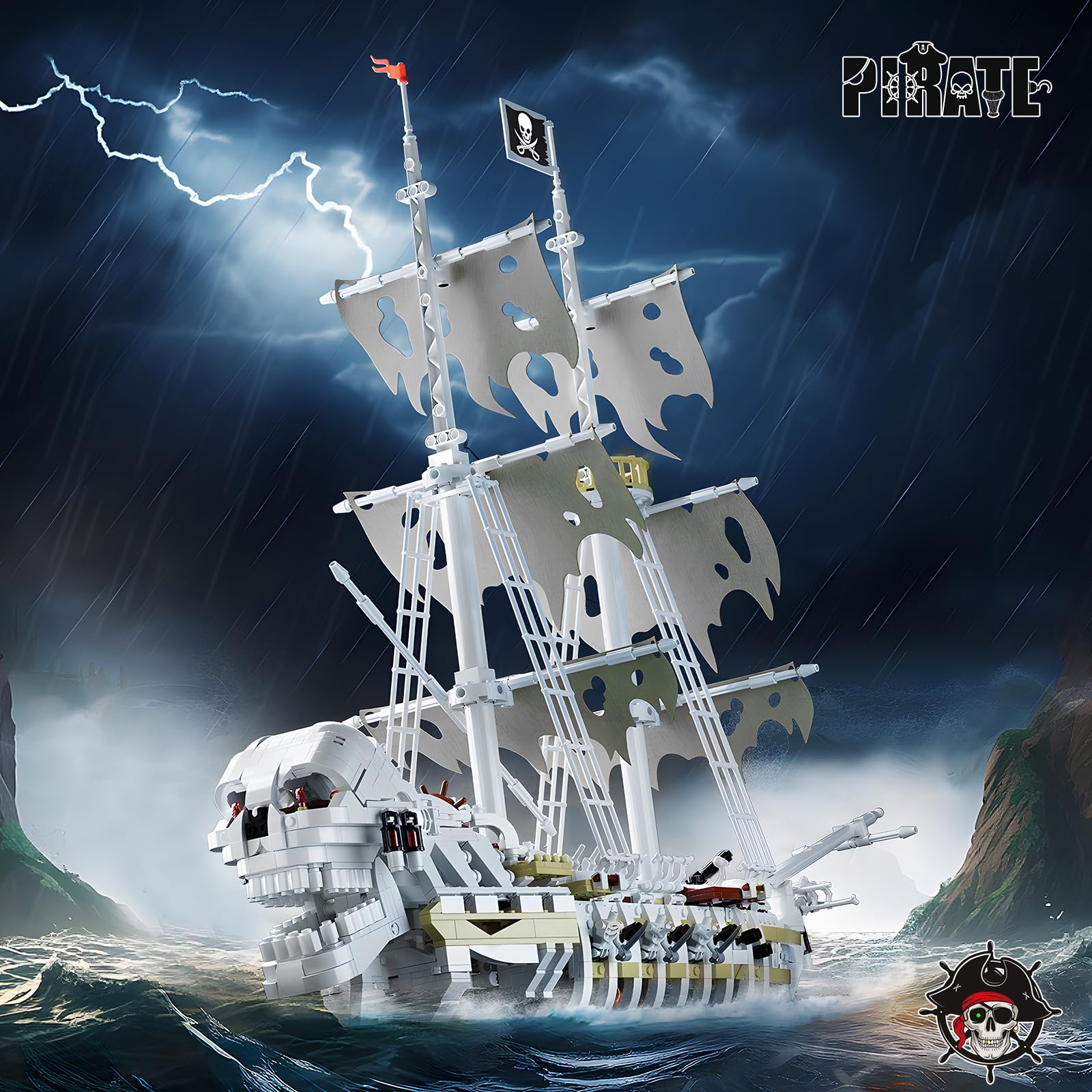 Foto 2 | Set de Construcción de Juguetes Sillbird Skeleton Pirate Ship 1592 Piezas - Venta Internacional