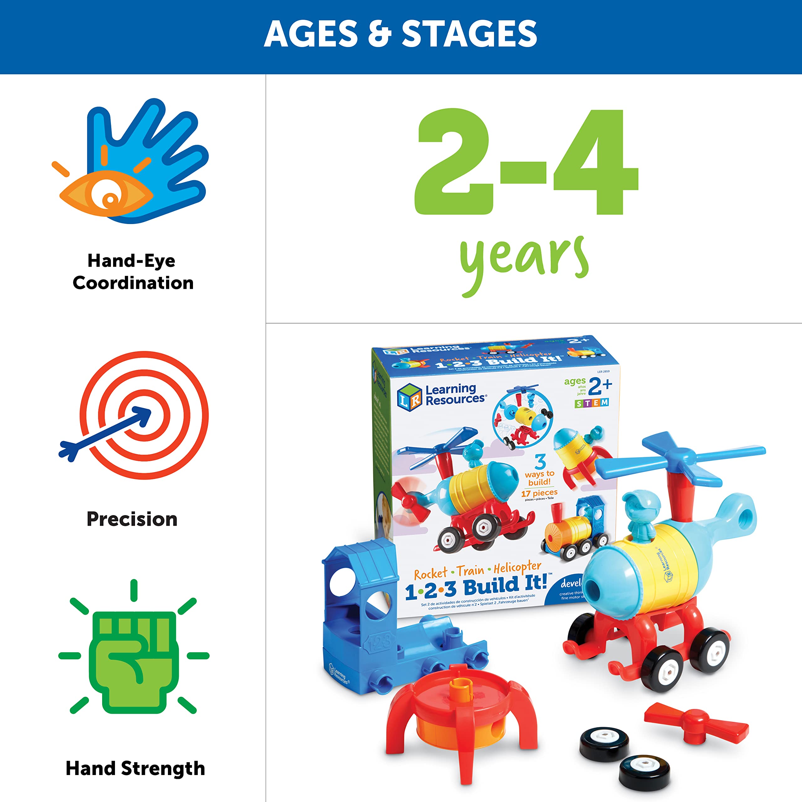 Foto 6 | Recursos De Aprendizaje Sobre Juguetes 1-2-3 ¡constrúyelo! Cohete, Tren, Helicóptero - Venta Internacional.