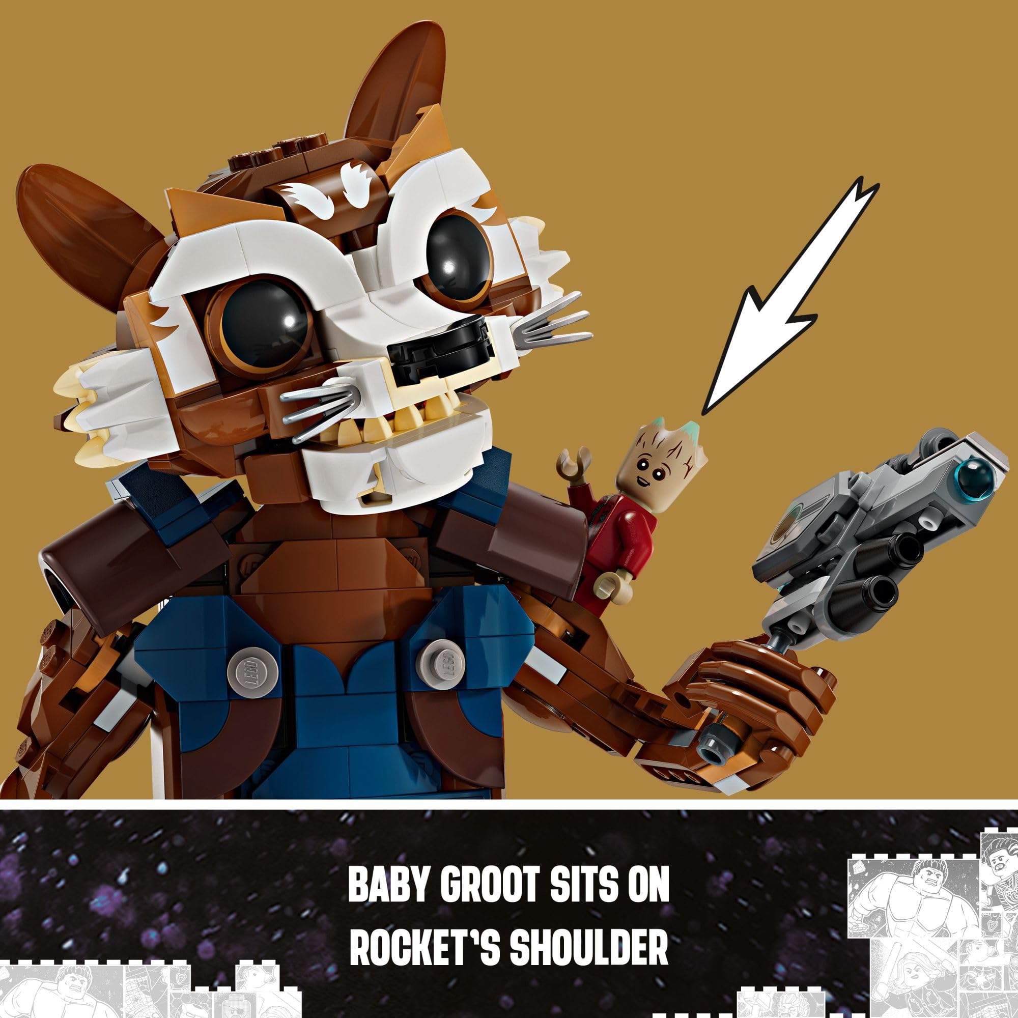 Foto 6 pulgar | Venta Internacional - Minifigura de Juguete Lego Marvel Rocket y Baby Groot 566 Piezas