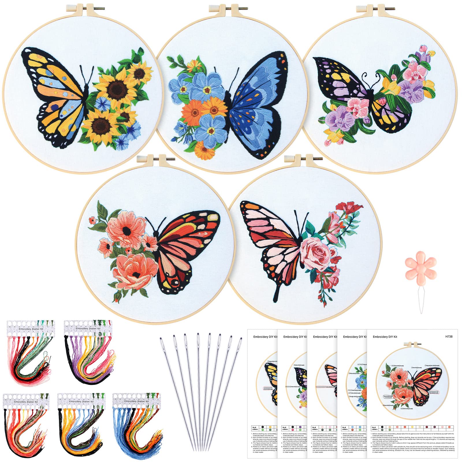 Foto 2 pulgar | Kit de Bordado para Principiantes Yinder Butterfly Flower 5 Juegos - Venta Internacional