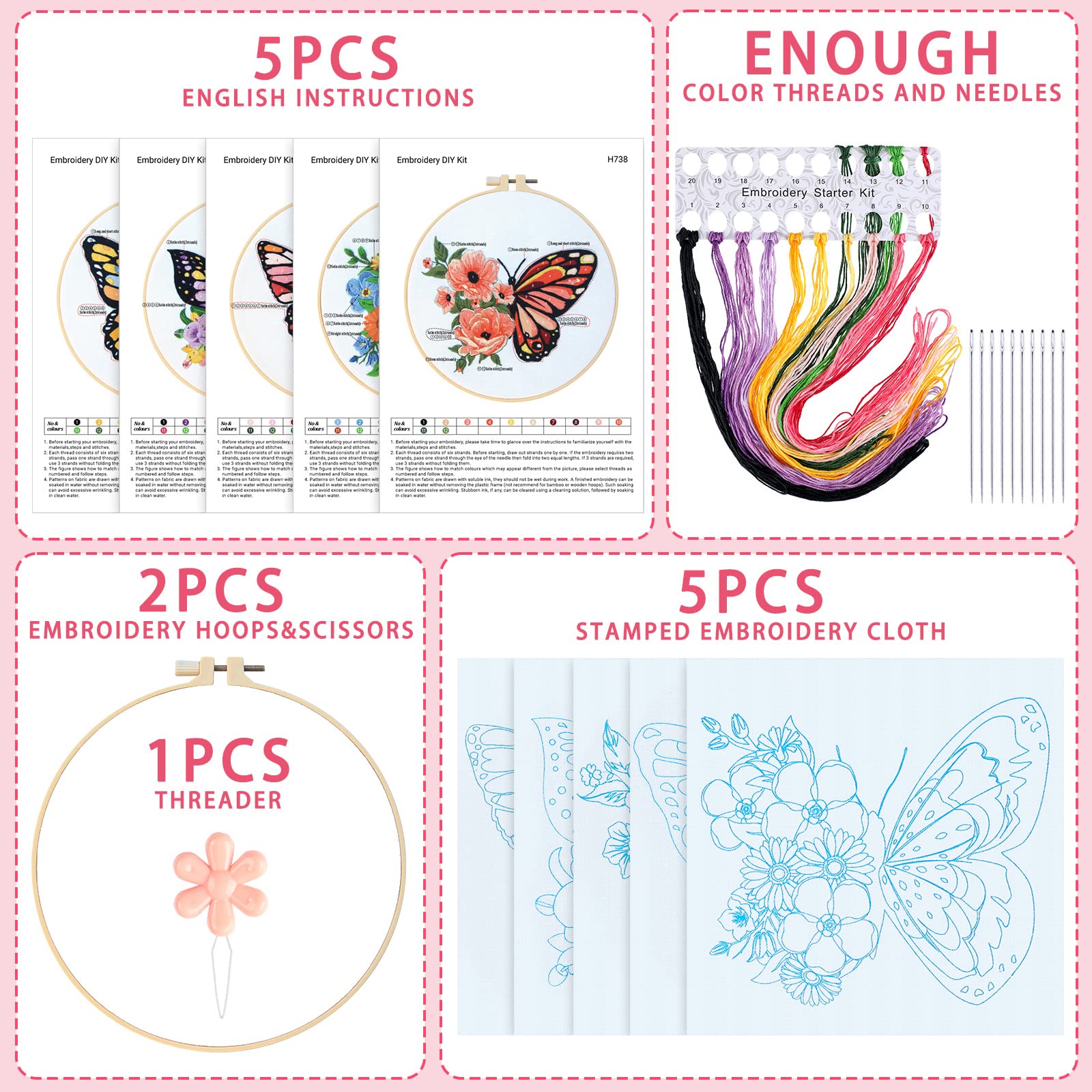 Foto 3 pulgar | Kit de Bordado para Principiantes Yinder Butterfly Flower 5 Juegos - Venta Internacional