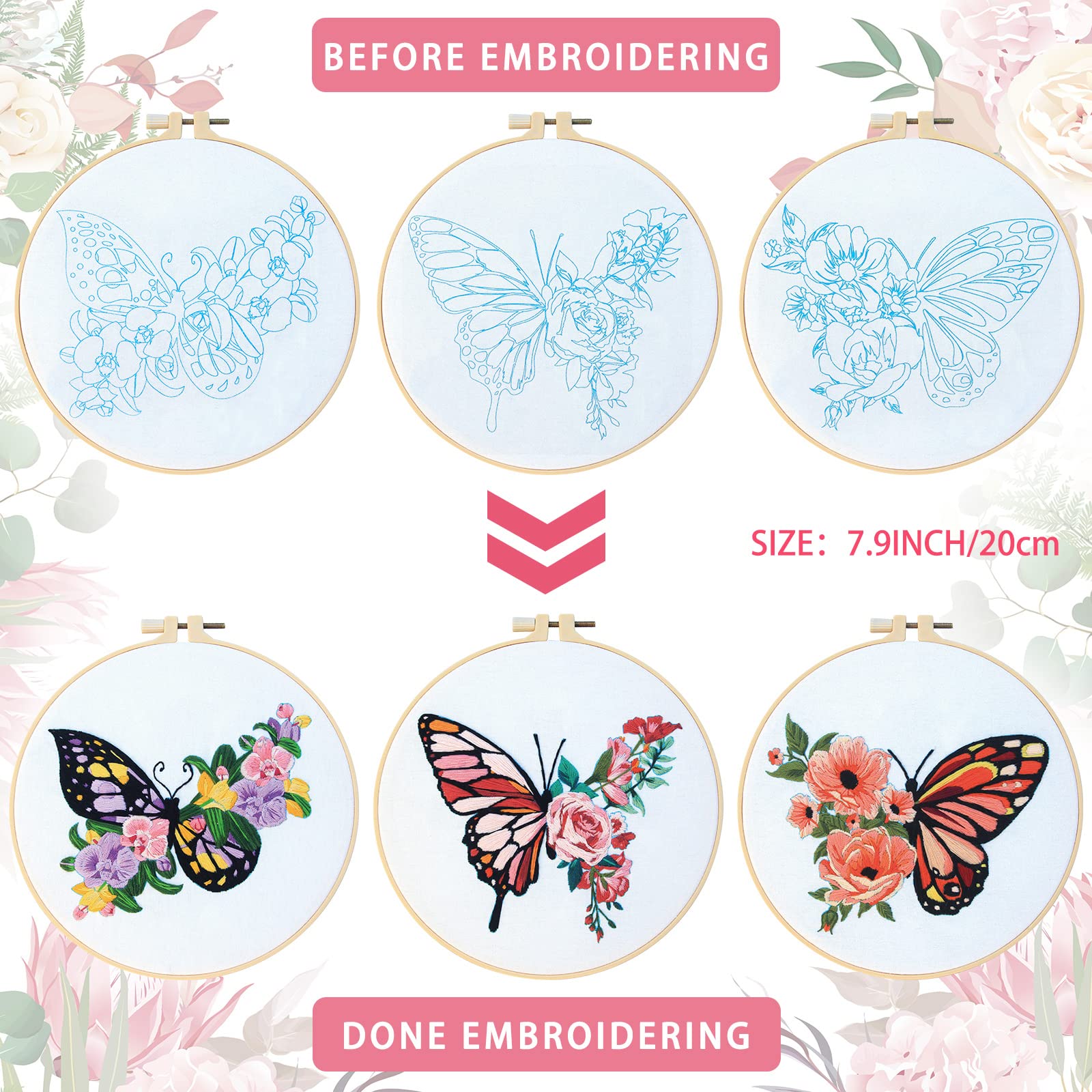 Foto 4 pulgar | Kit de Bordado para Principiantes Yinder Butterfly Flower 5 Juegos - Venta Internacional