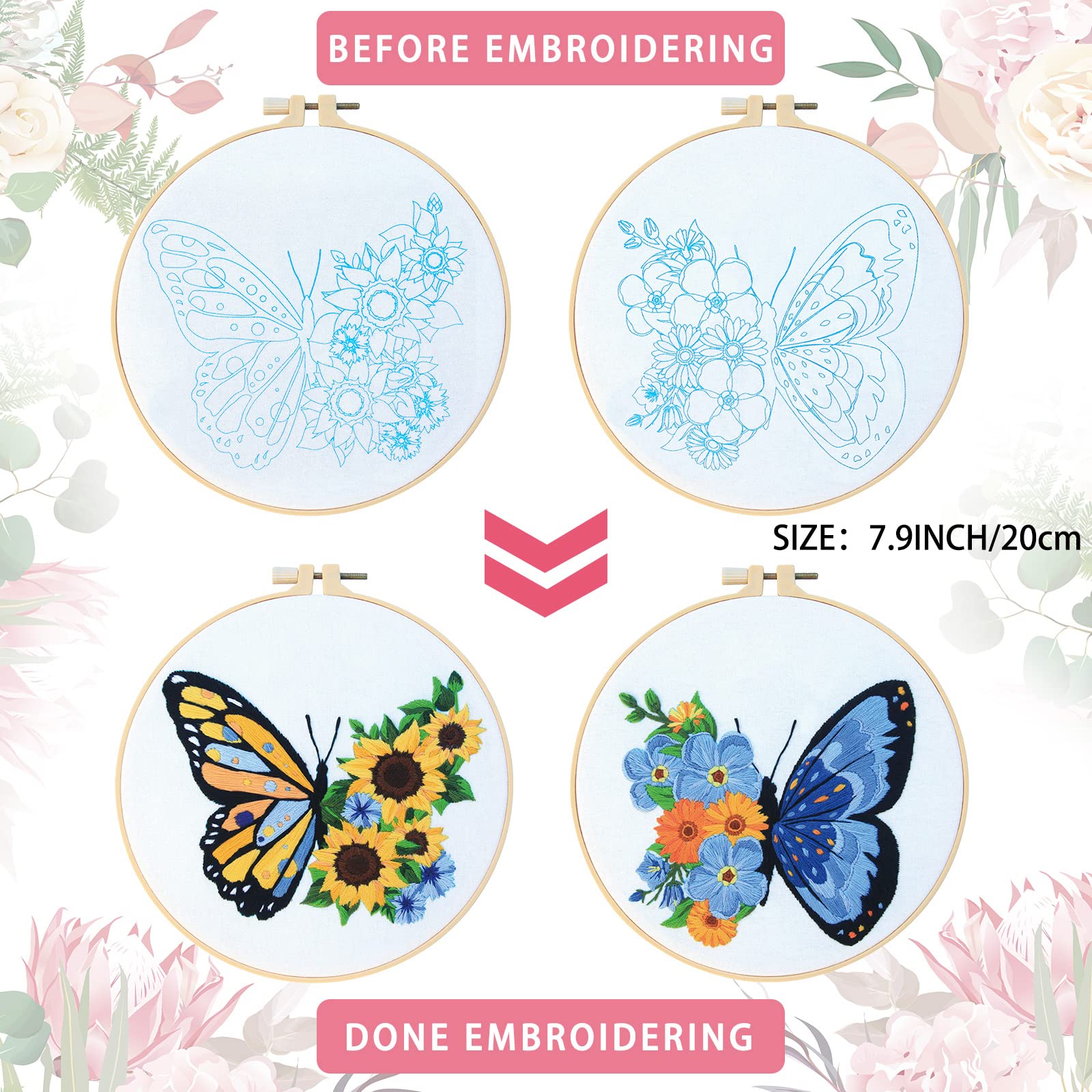 Foto 5 pulgar | Kit de Bordado para Principiantes Yinder Butterfly Flower 5 Juegos - Venta Internacional