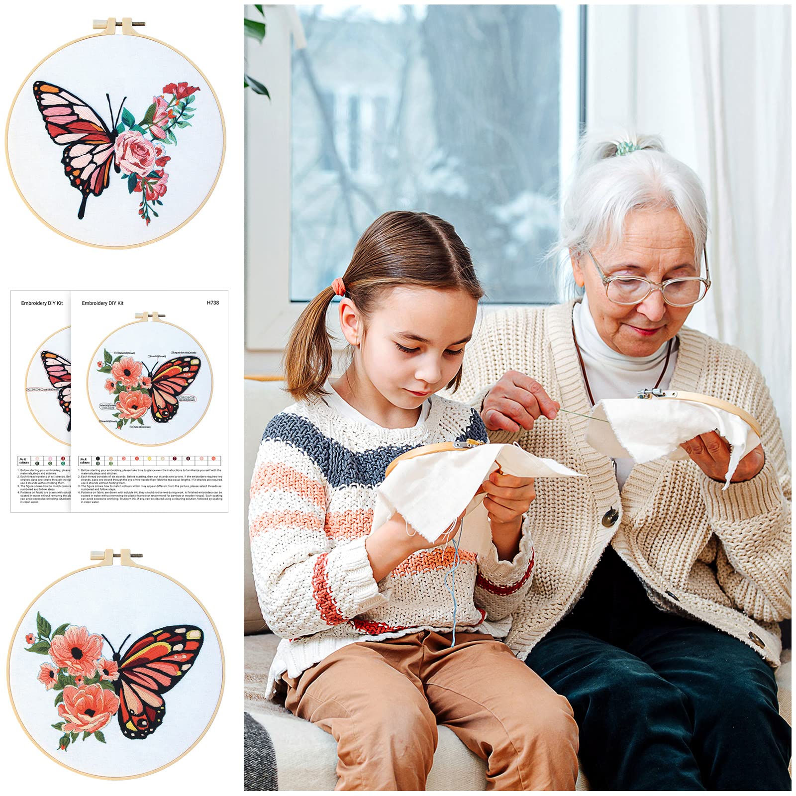 Foto 6 | Kit de Bordado para Principiantes Yinder Butterfly Flower 5 Juegos - Venta Internacional