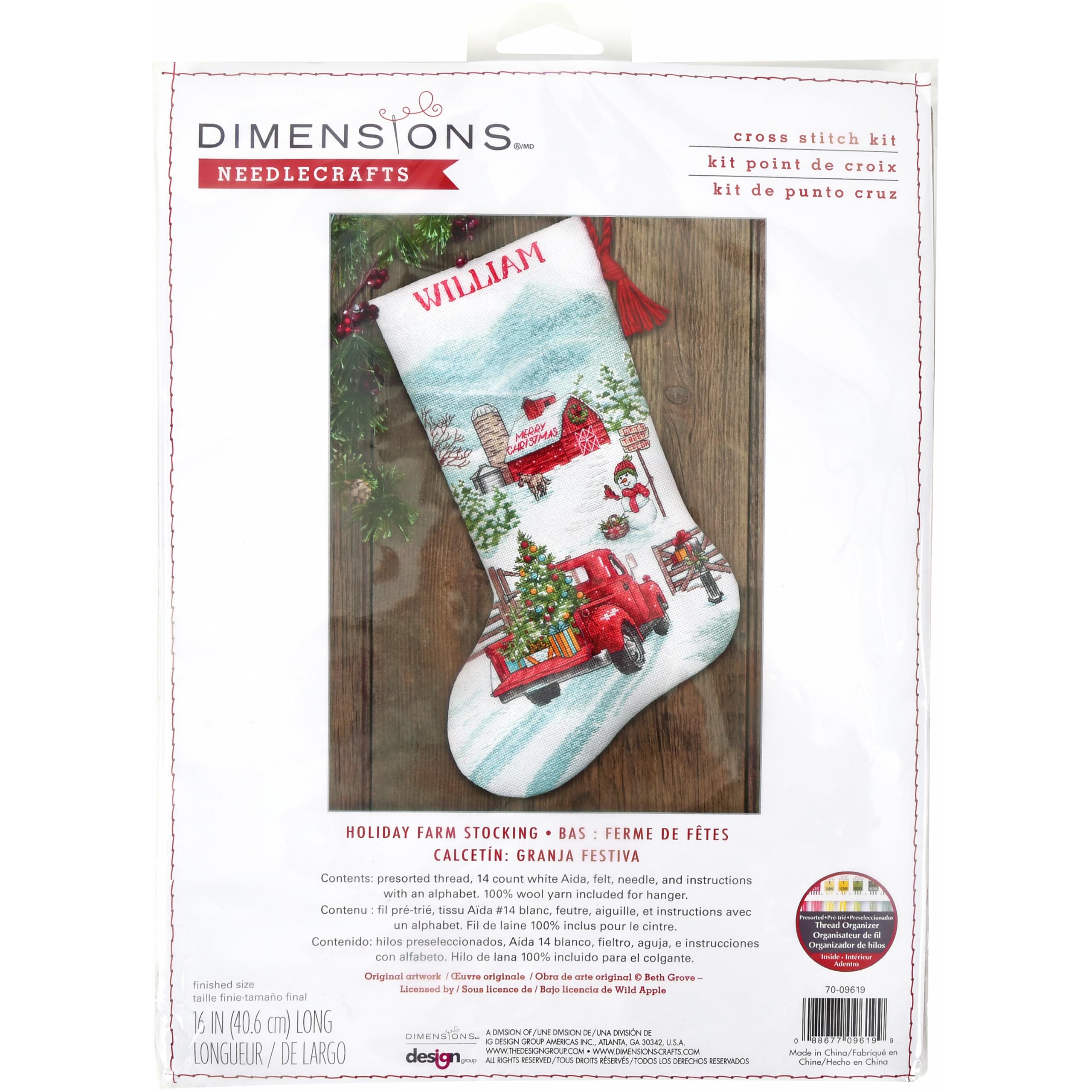 Foto 1 | Dimensiones Del Kit De Punto De Cruz, Calcetín Holiday Farm: 16 Cm - Venta Internacional.