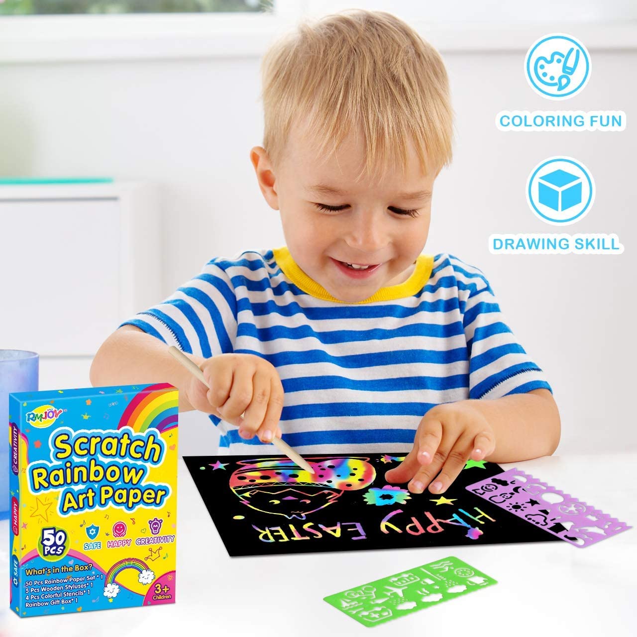 Foto 4 pulgar | Venta Internacional - Juego De Papel Artesanal Rmjoy Rainbow Scratch, 60 Piezas, Para Niños De 3 A 12 Años