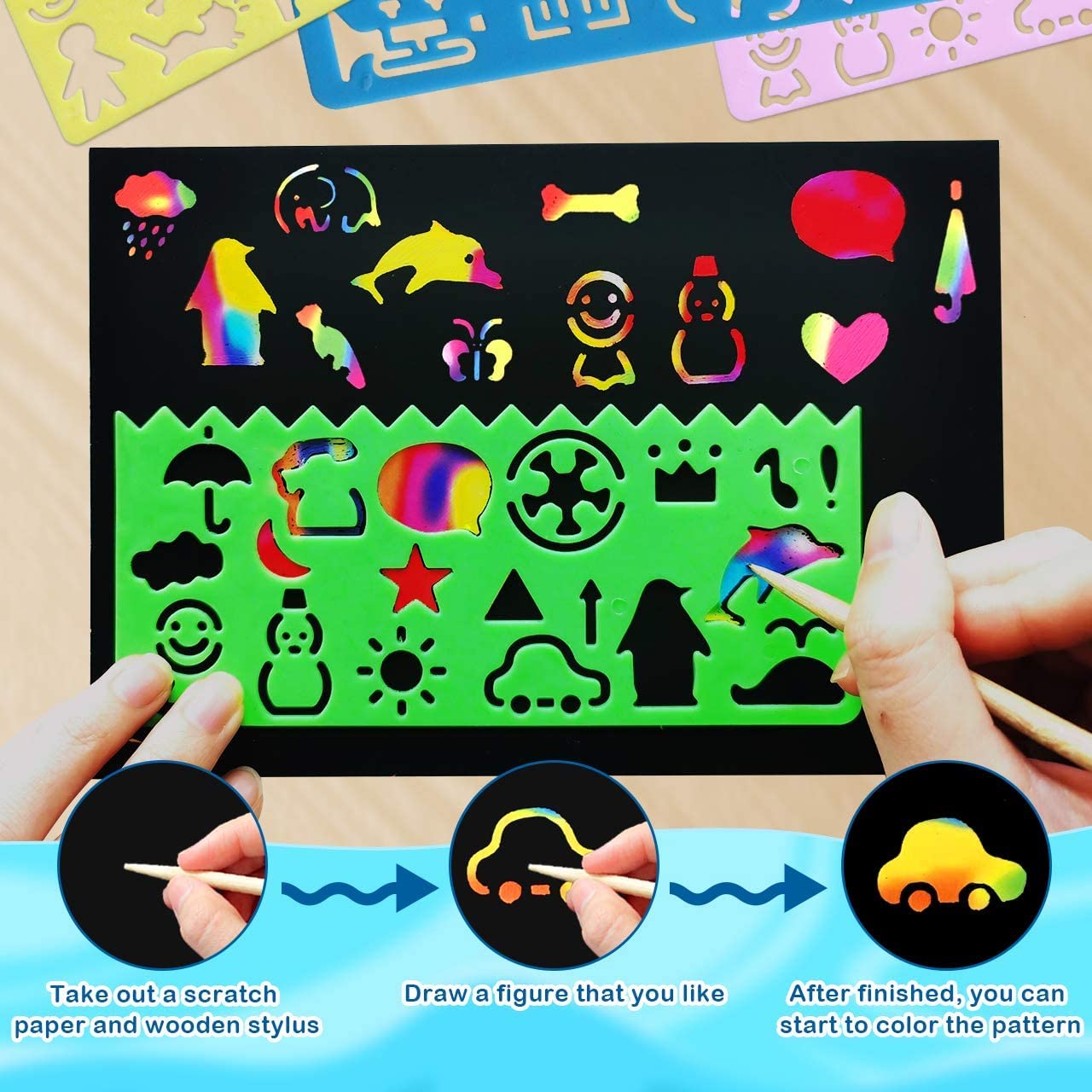 Foto 6 pulgar | Venta Internacional - Juego De Papel Artesanal Rmjoy Rainbow Scratch, 60 Piezas, Para Niños De 3 A 12 Años